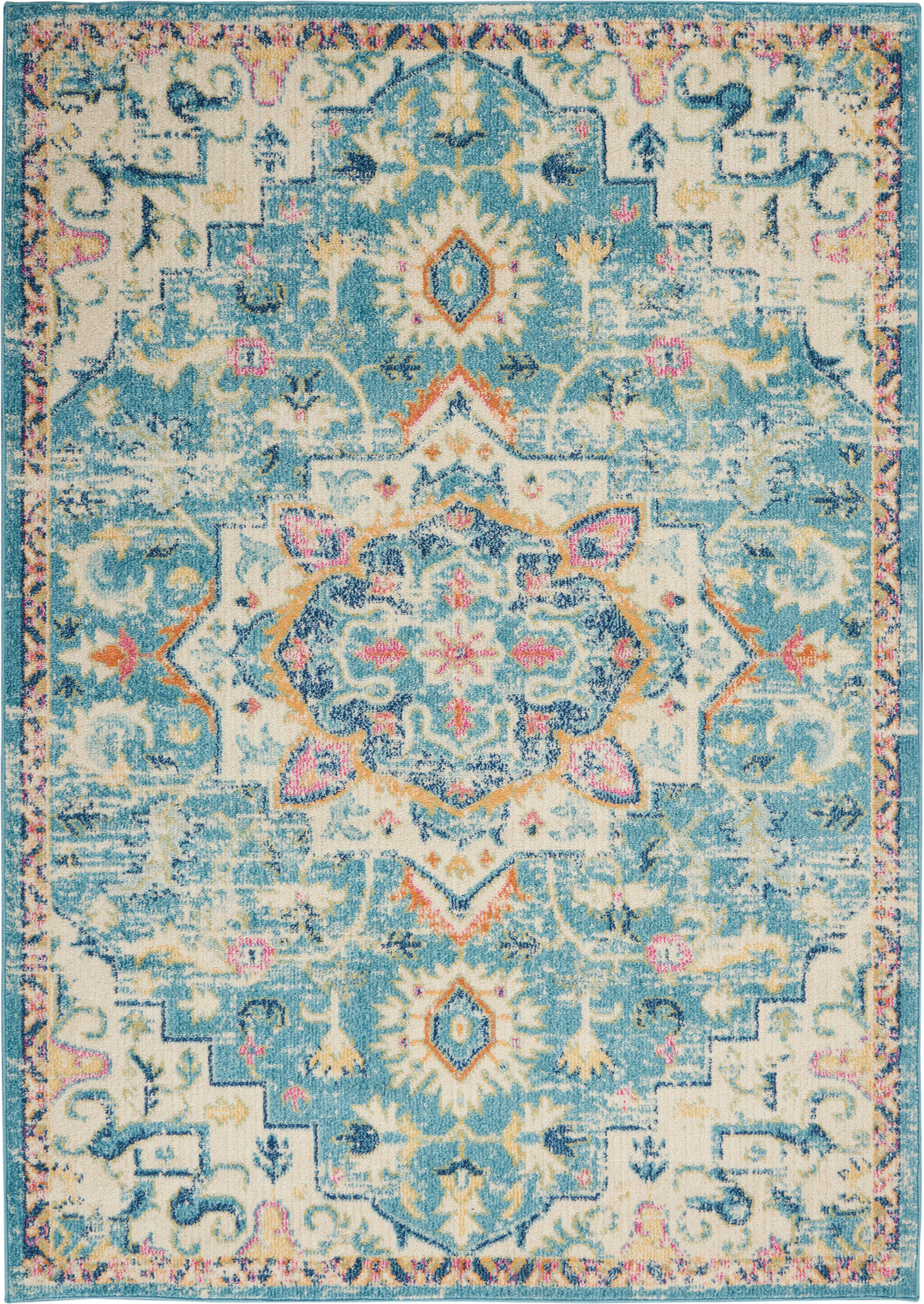 Nourison Home Nourison Passion 3'9" x 5'9" Ivory/Light Blue Bohemian Indoor Rug, Ivory/Light Blue, large