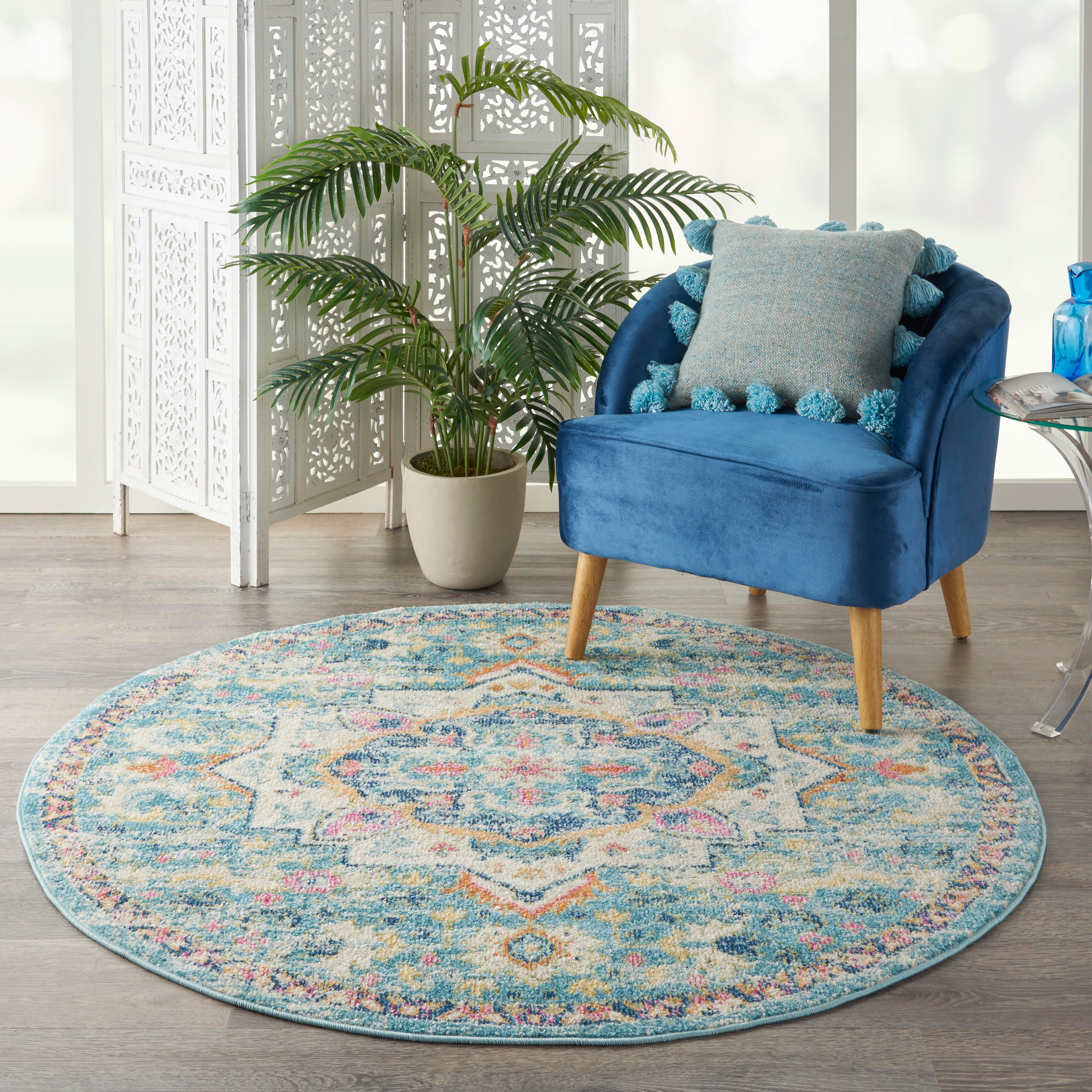 Nourison Home Nourison Passion 4' x ROUND Ivory/Light Blue Bohemian Indoor Rug, Ivory/Light Blue, rollover