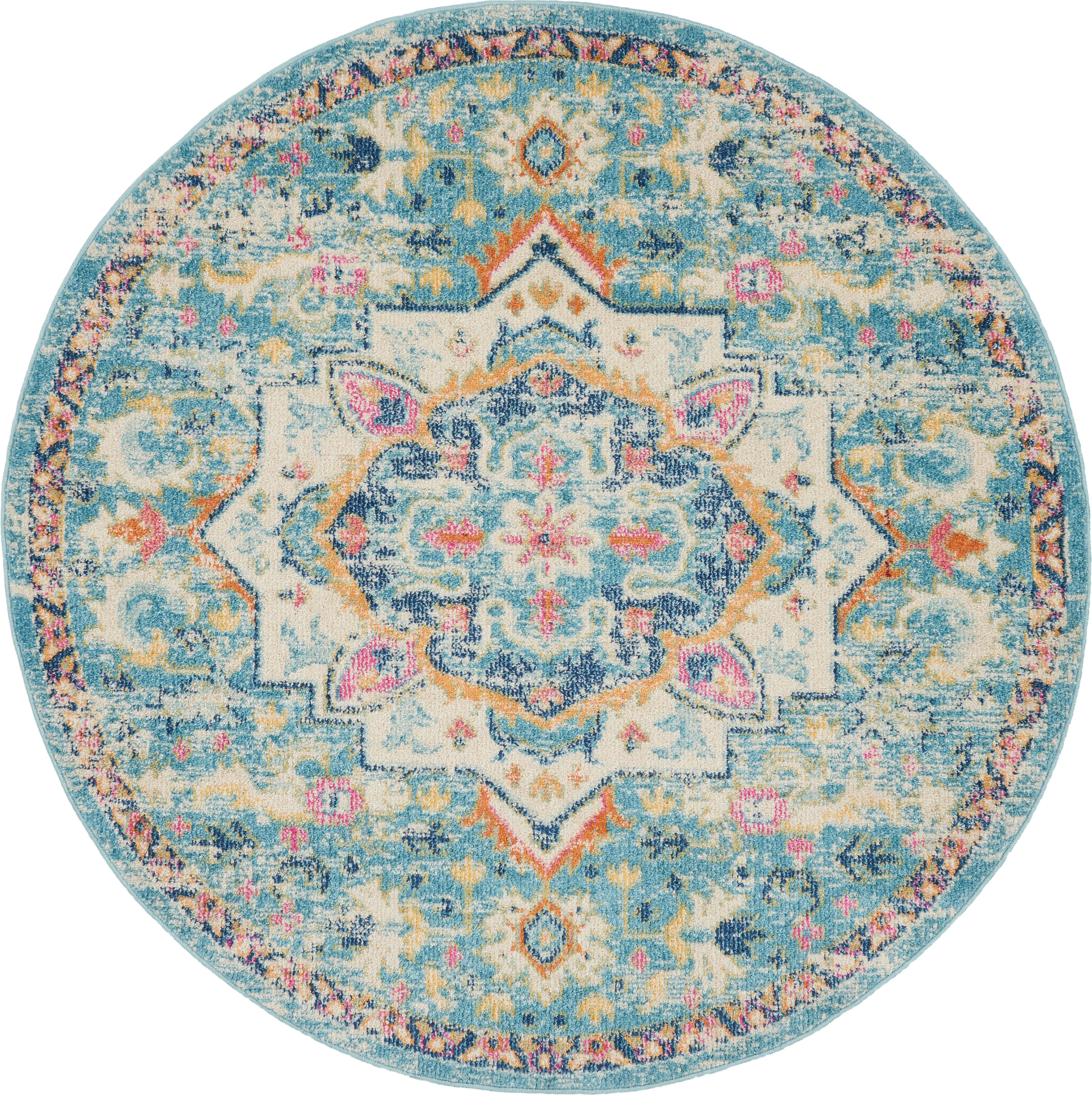 Nourison Home Nourison Passion 4' x ROUND Ivory/Light Blue Bohemian Indoor Rug, Ivory/Light Blue, large