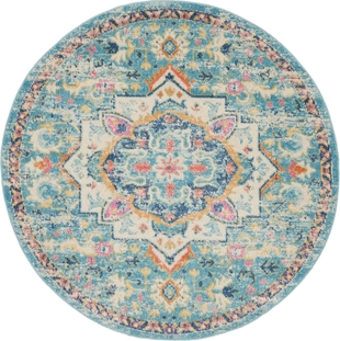 Nourison Home Nourison Passion 4' x ROUND Ivory/Light Blue Bohemian Indoor Rug, Ivory/Light Blue, large