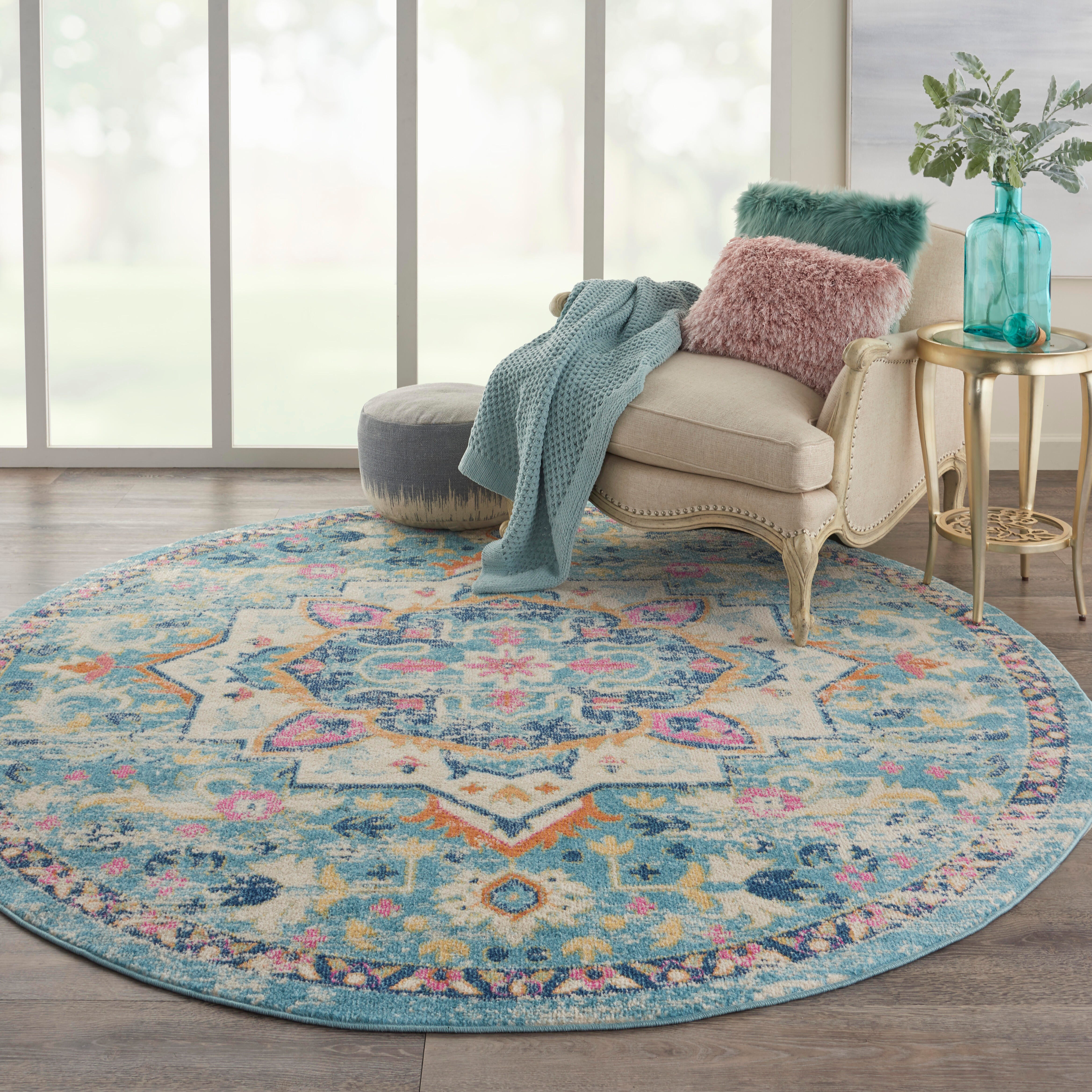 Nourison Home Nourison Passion 8' x ROUND Ivory/Light Blue Bohemian Indoor Rug, Ivory/Light Blue, rollover