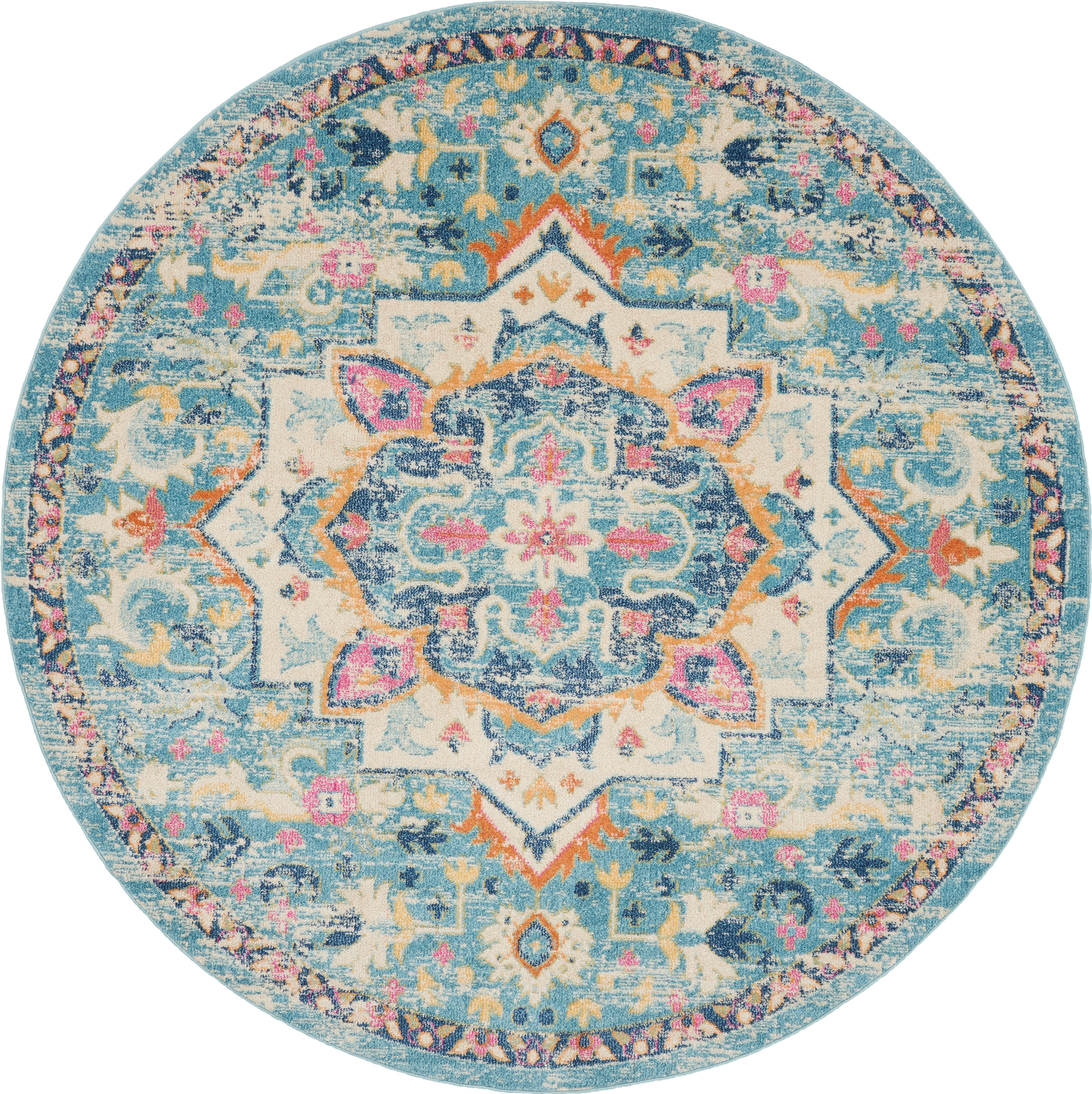 Nourison Home Nourison Passion 8' x ROUND Ivory/Light Blue Bohemian Indoor Rug, Ivory/Light Blue, large