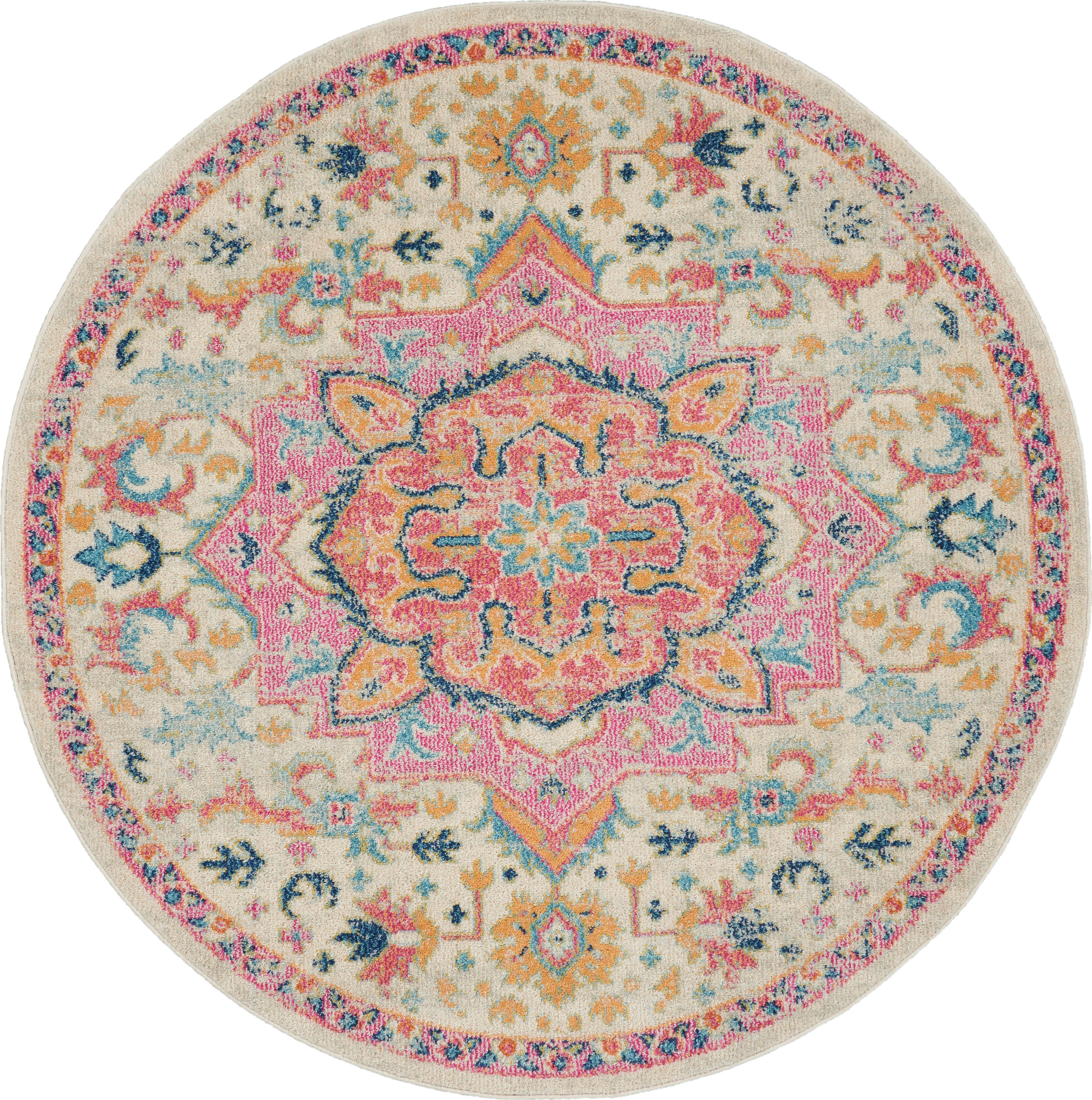Nourison Home Nourison Passion 5'3" x ROUND Ivory/Pink Bohemian Indoor Rug, Ivory/Pink, large