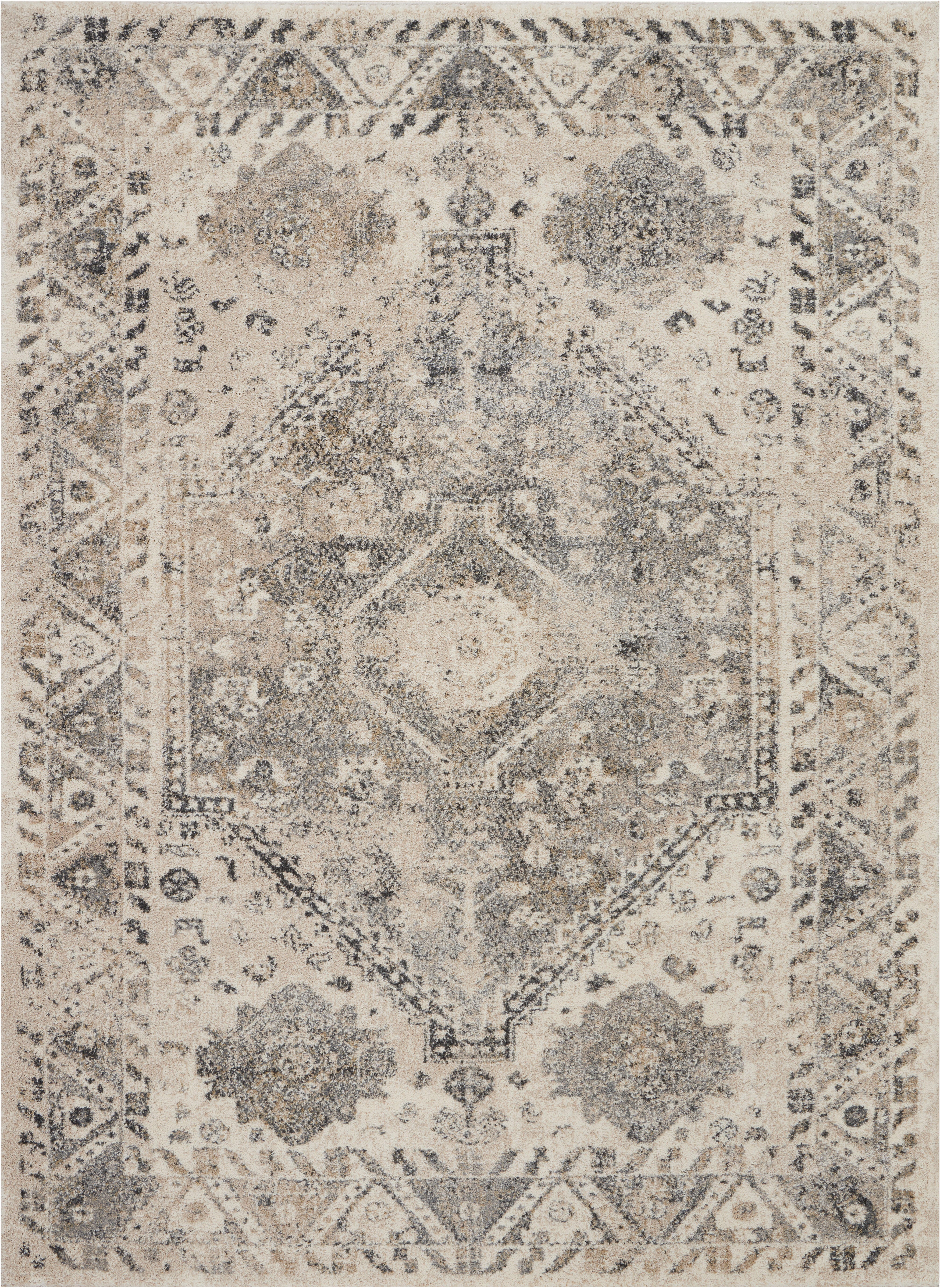 Nourison Home Nourison Fusion 5'3" x 7'3" Cream/Grey Vintage Indoor Rug, Cream/Gray, large