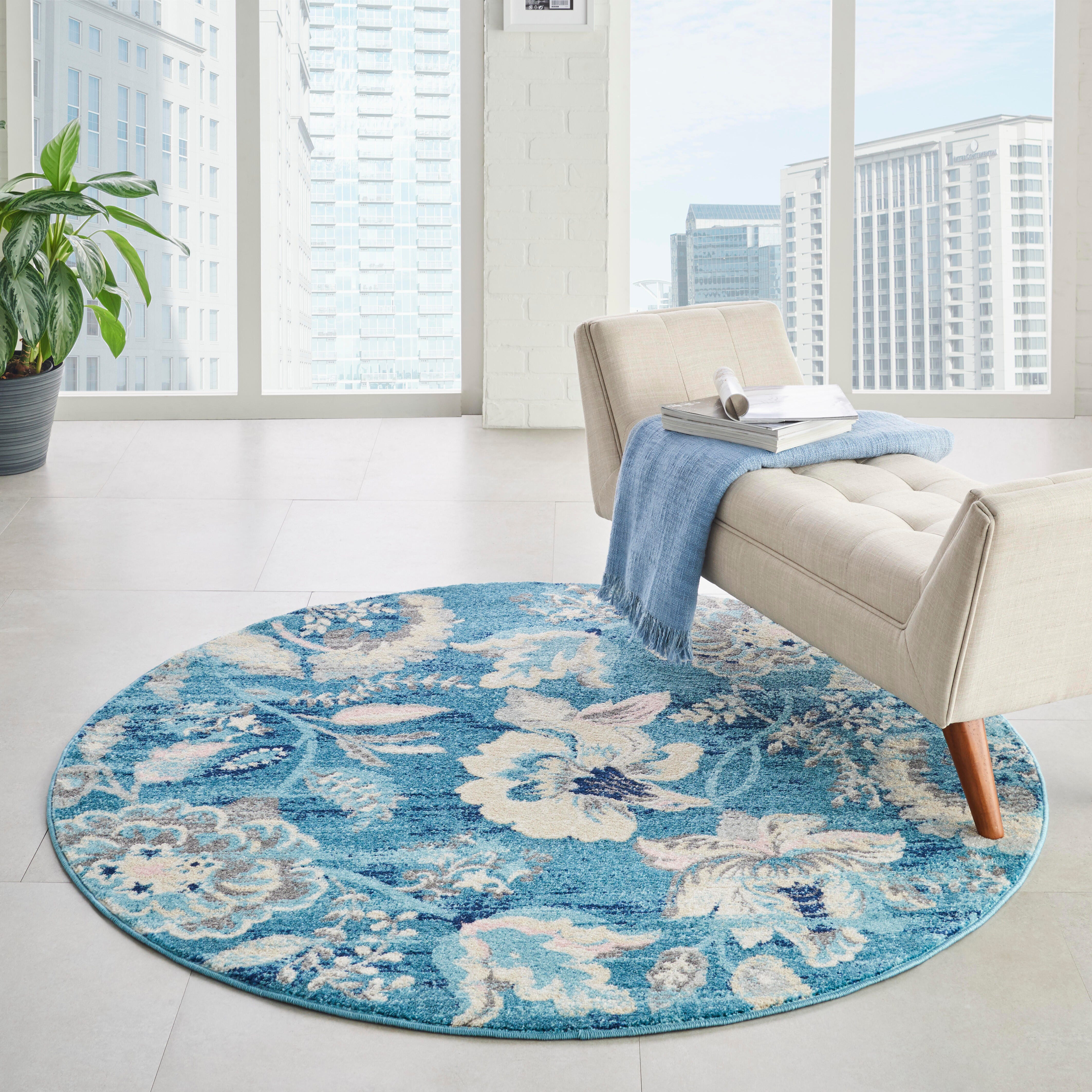 Nourison Nourison Tranquil 5'3" x ROUND Turquoise Vintage Indoor Rug, Turquoise, rollover