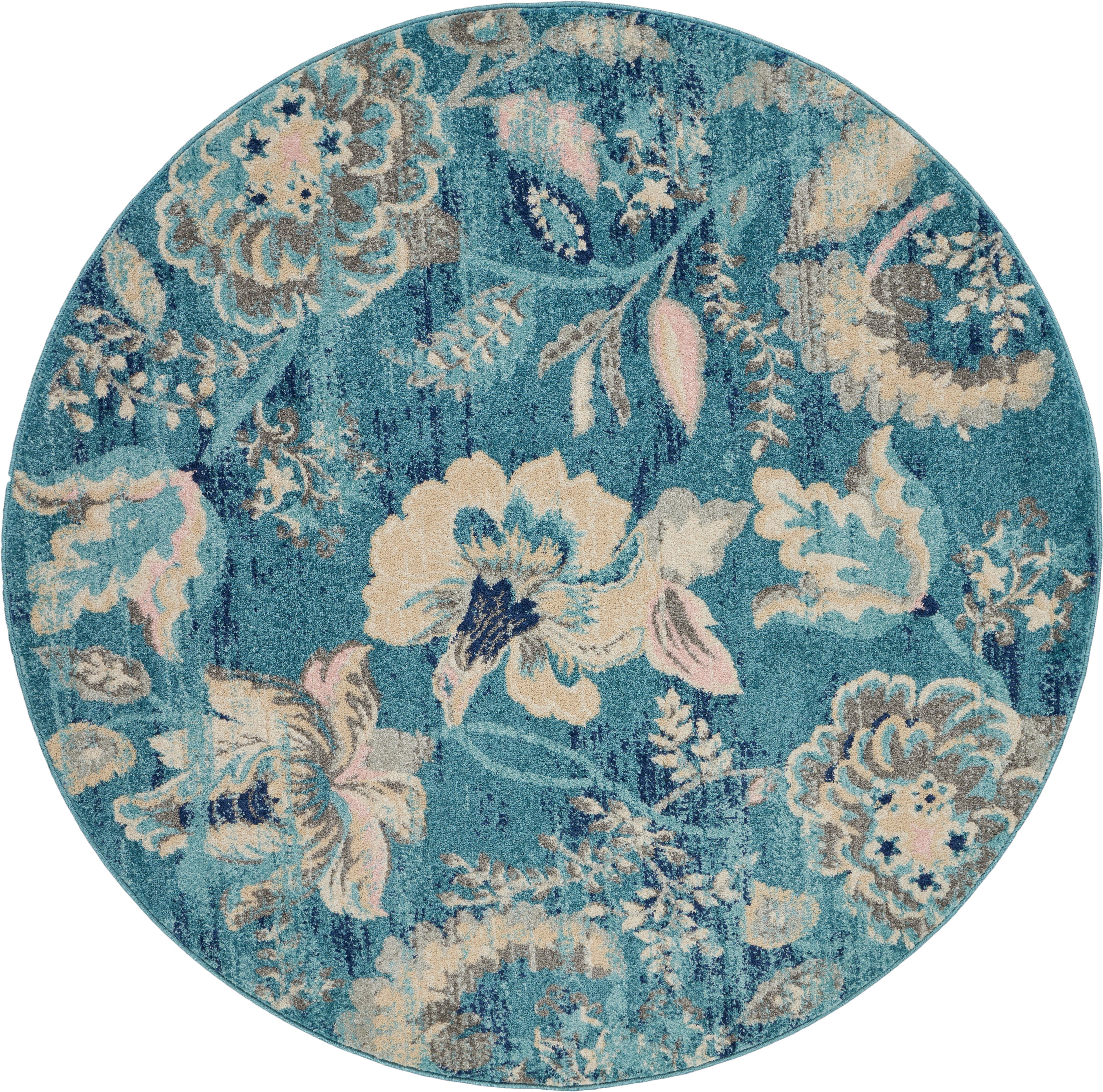 Nourison Nourison Tranquil 5'3" x ROUND Turquoise Vintage Indoor Rug, Turquoise, large