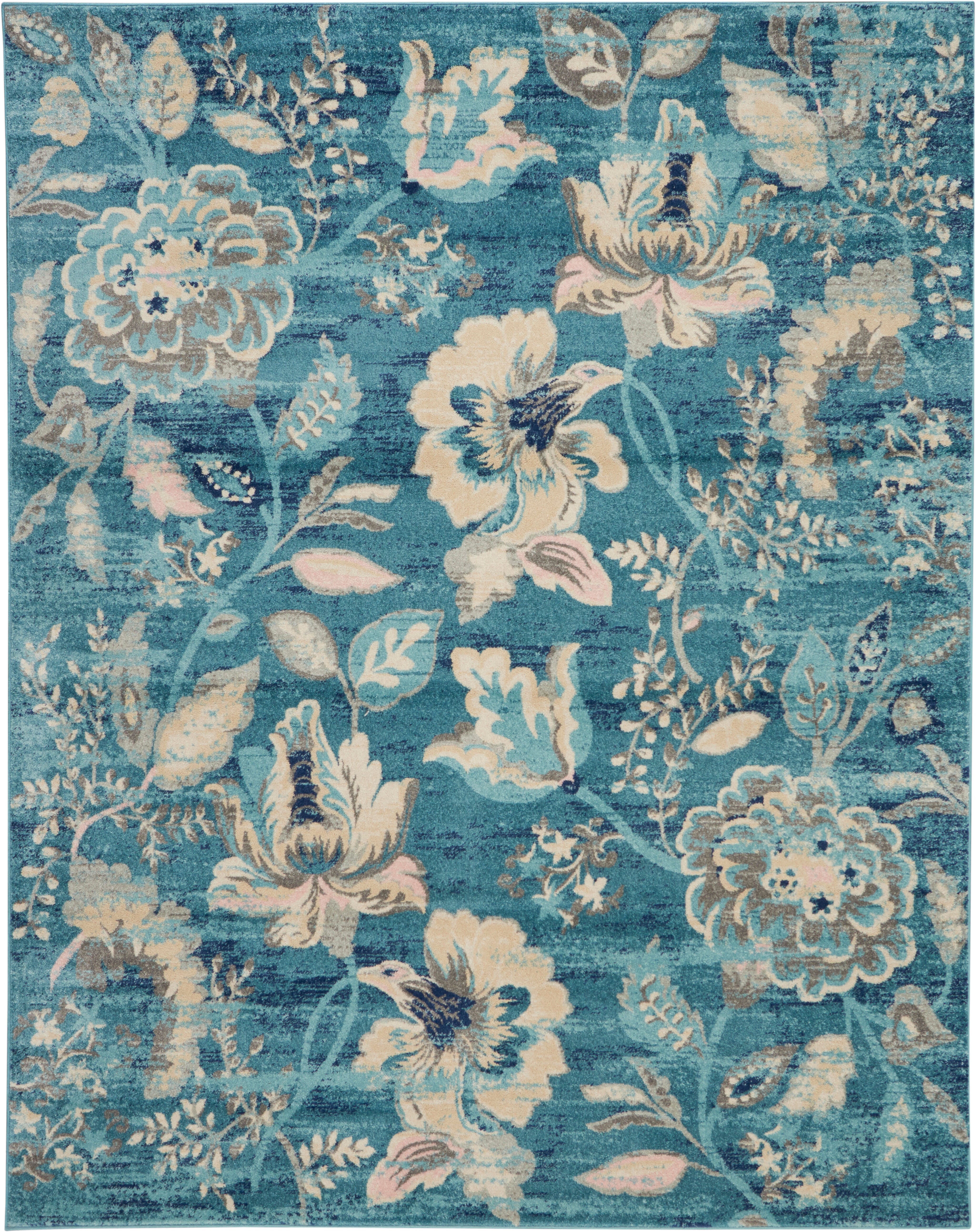 Nourison Nourison Tranquil 8' x 10' Turquoise Vintage Indoor Rug, Turquoise, large