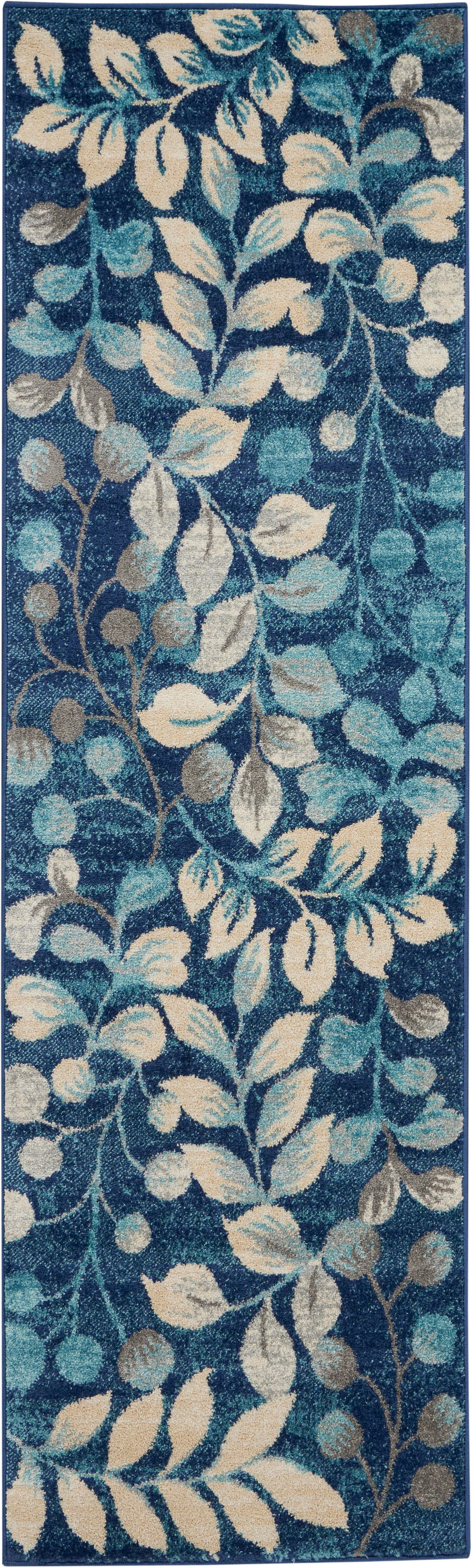 Nourison Nourison Tranquil 2'3" x 7'3" Navy Farmhouse Indoor Rug, Navy, large