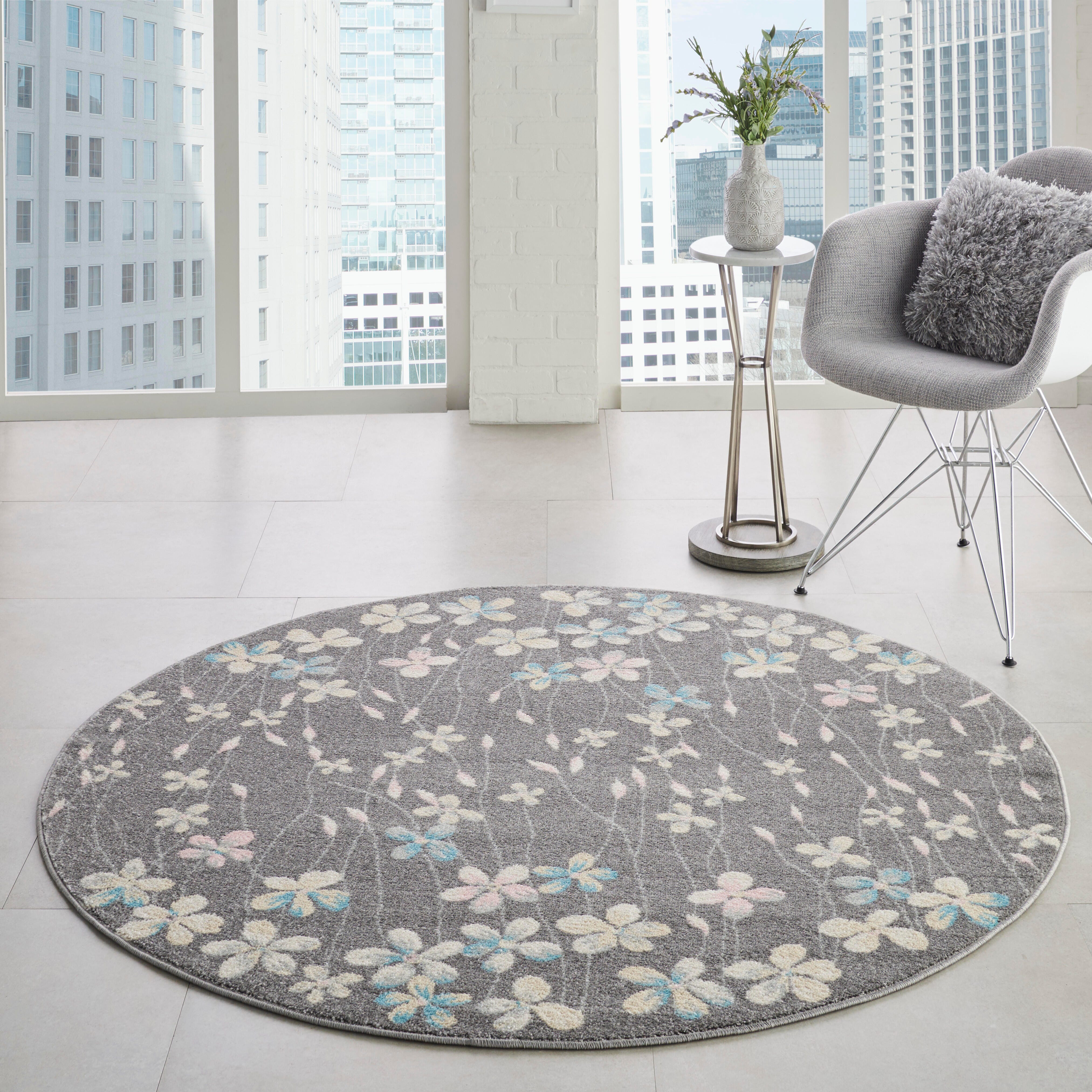 Nourison Nourison Tranquil 5'3" x ROUND Grey/Beige Contemporary Indoor Rug, Gray/Beige, rollover