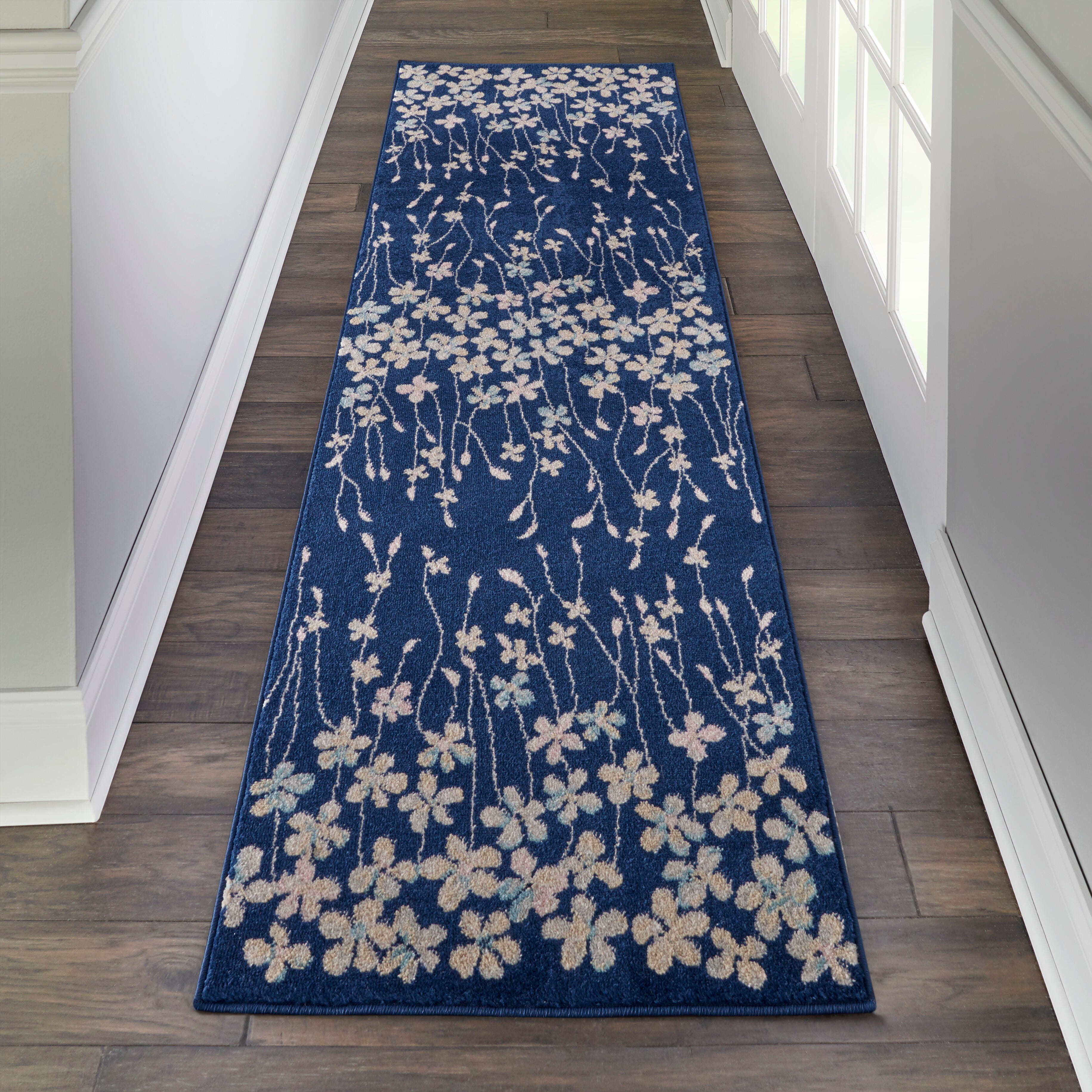 Nourison Nourison Tranquil 2'3" x 7'3" Navy Contemporary Indoor Rug, Navy, large