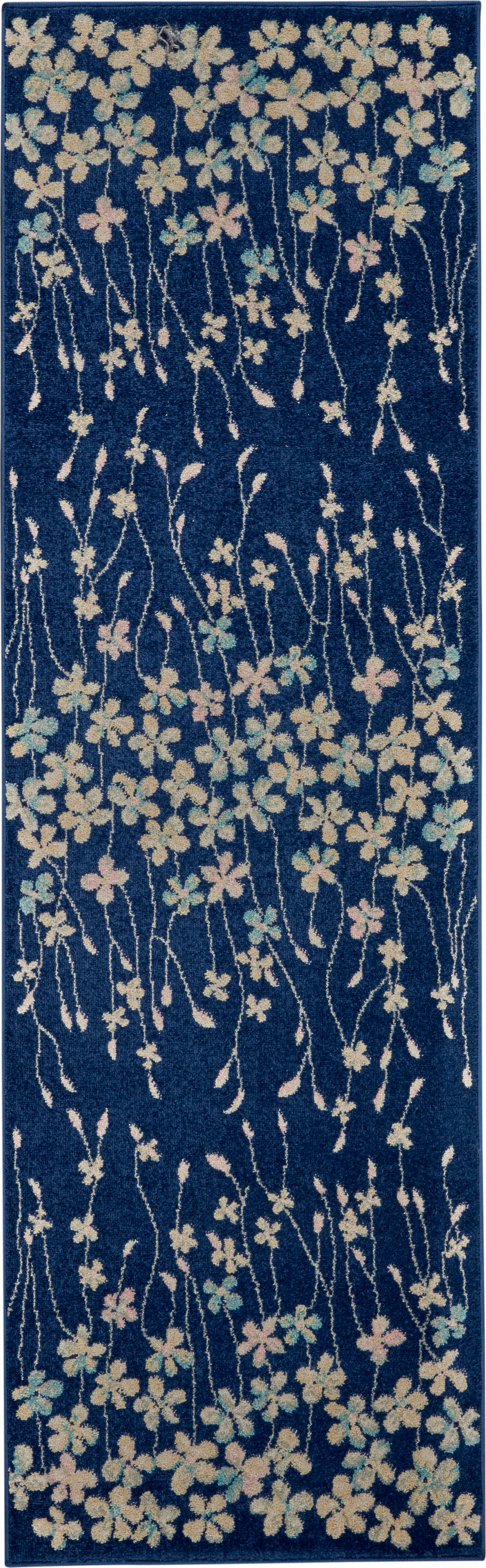 Nourison Nourison Tranquil 2'3" x 7'3" Navy Contemporary Indoor Rug, Navy, large