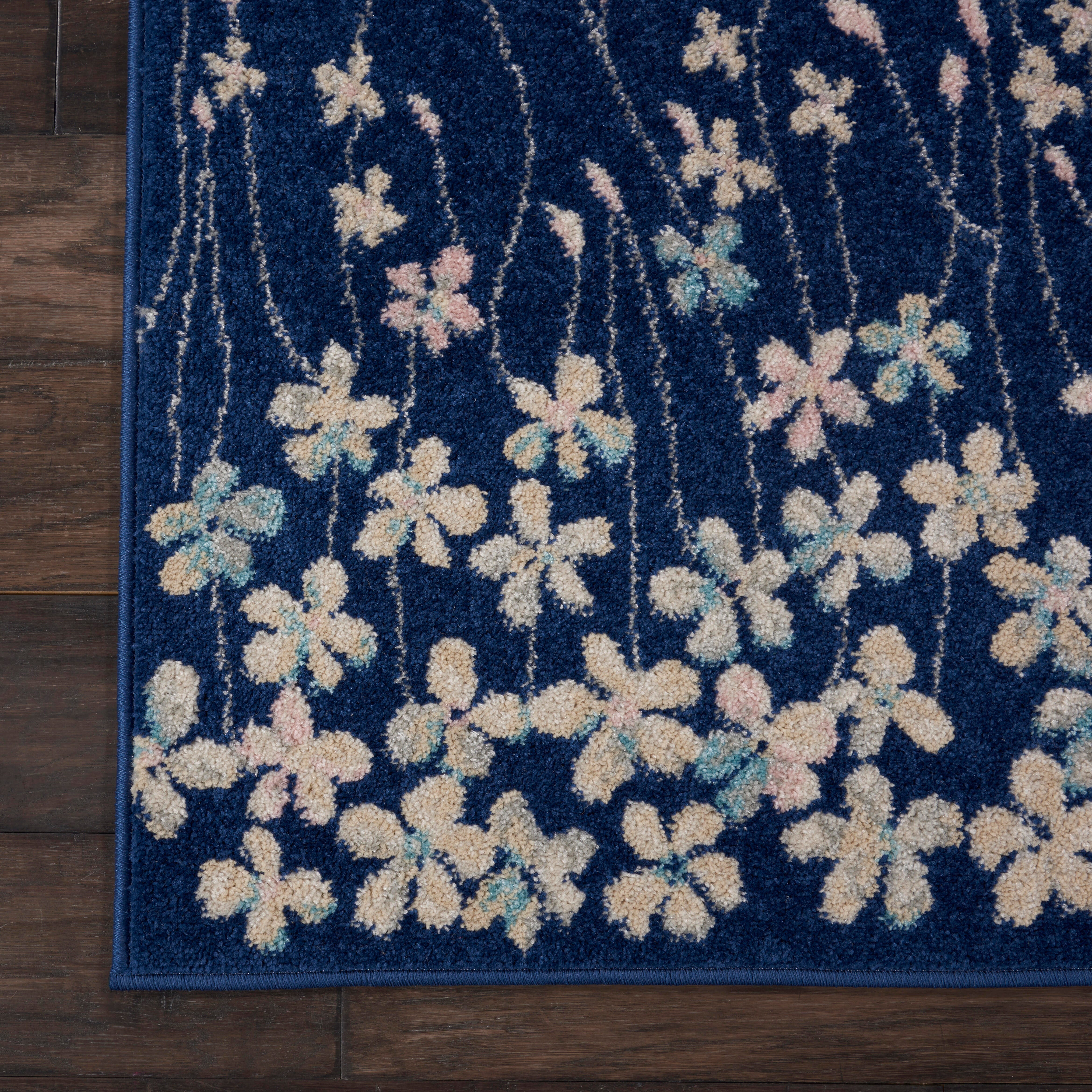 Nourison Nourison Tranquil 2'3" x 7'3" Navy Contemporary Indoor Rug, Navy, large