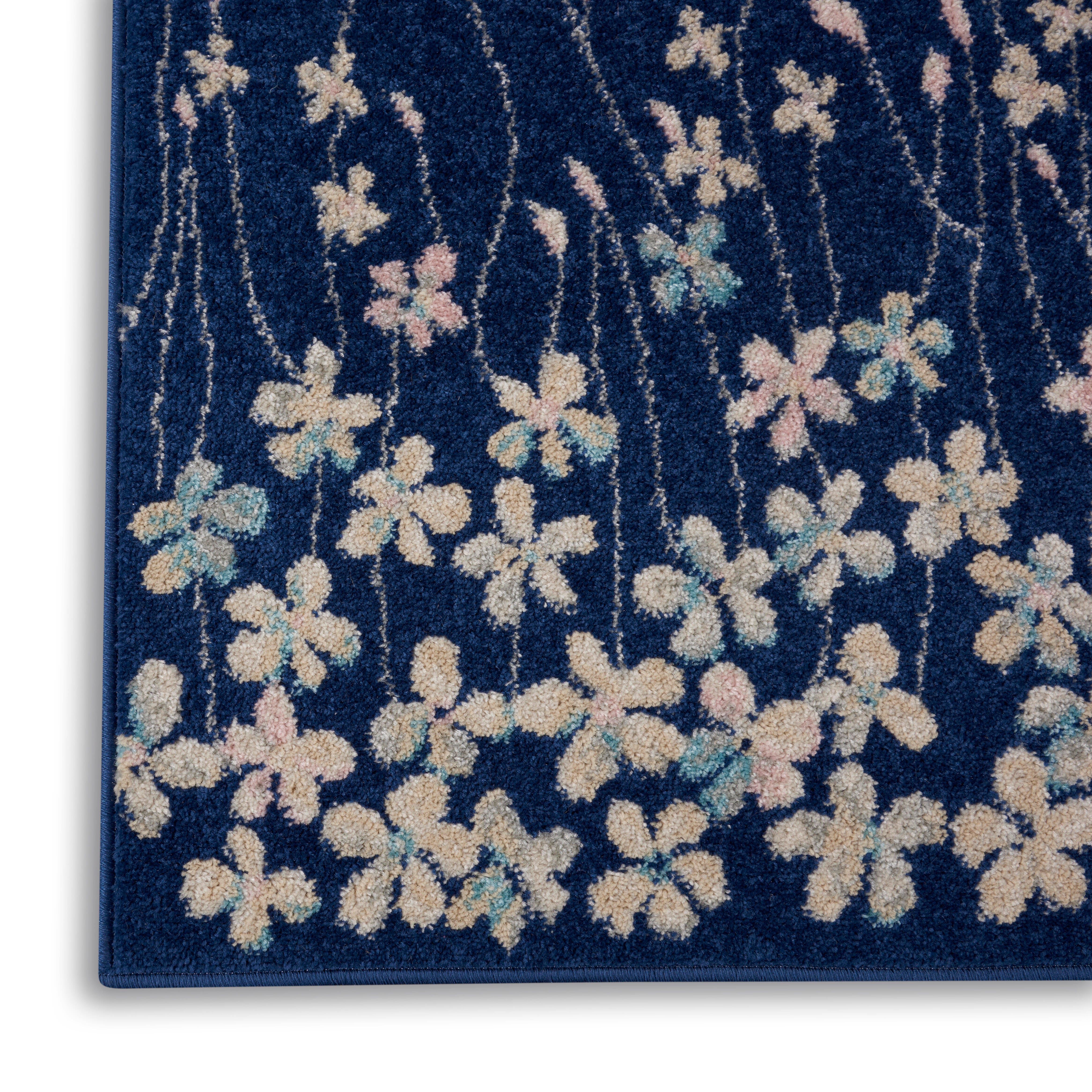 Nourison Nourison Tranquil 2'3" x 7'3" Navy Contemporary Indoor Rug, Navy, large