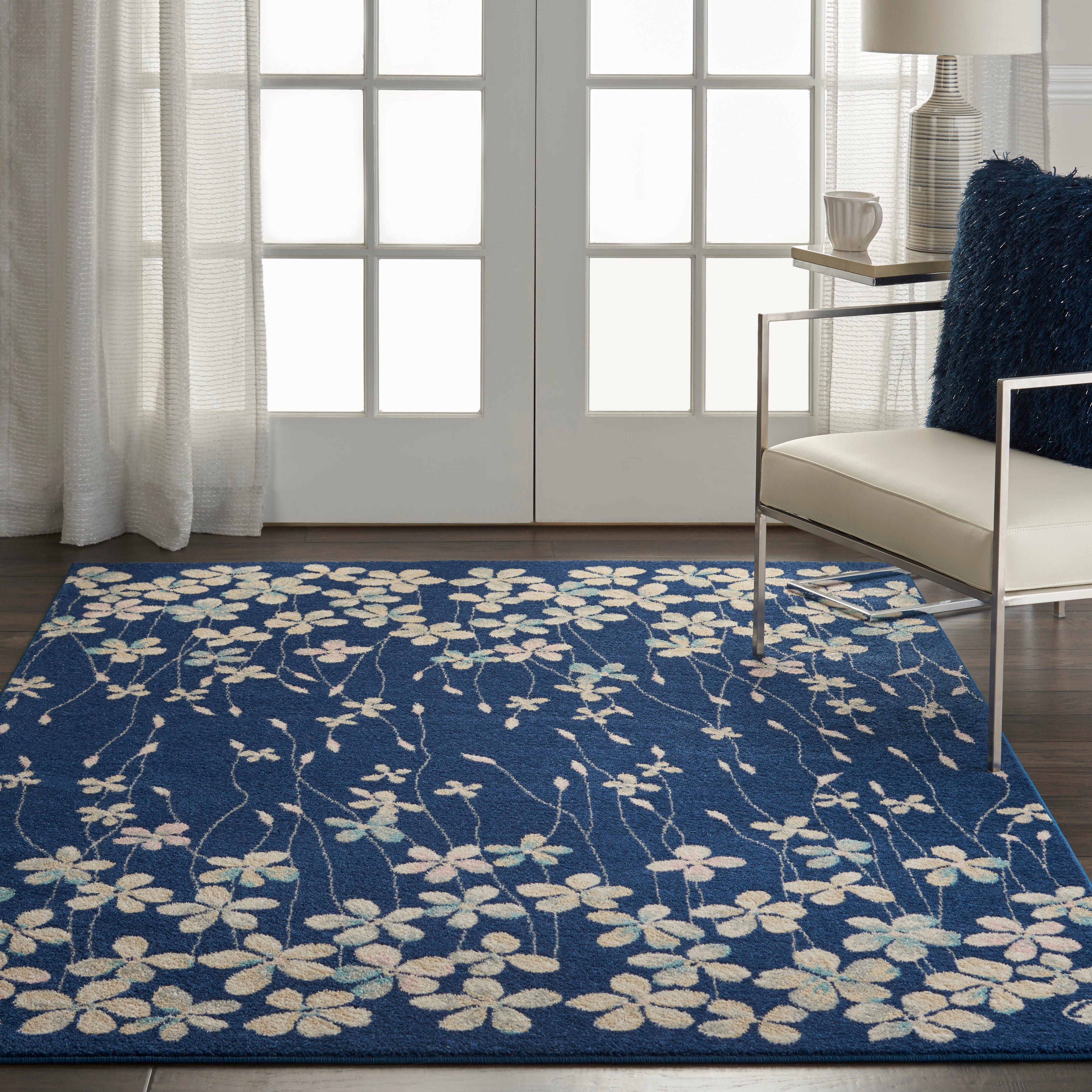 Nourison Nourison Tranquil 4' x 6' Navy Contemporary Indoor Rug, Navy, large