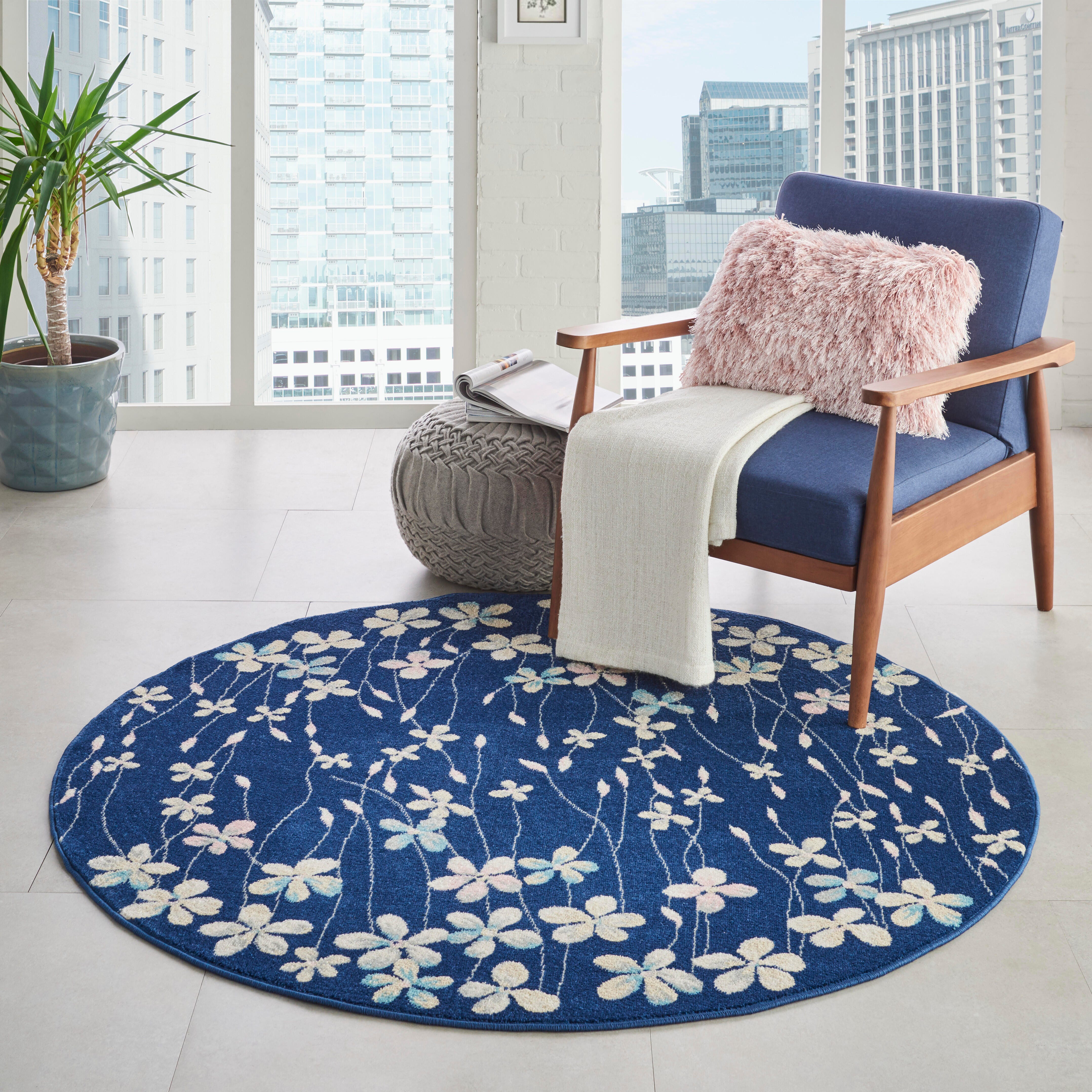 Nourison Nourison Tranquil 5'3" x ROUND Navy Contemporary Indoor Rug, Navy, large