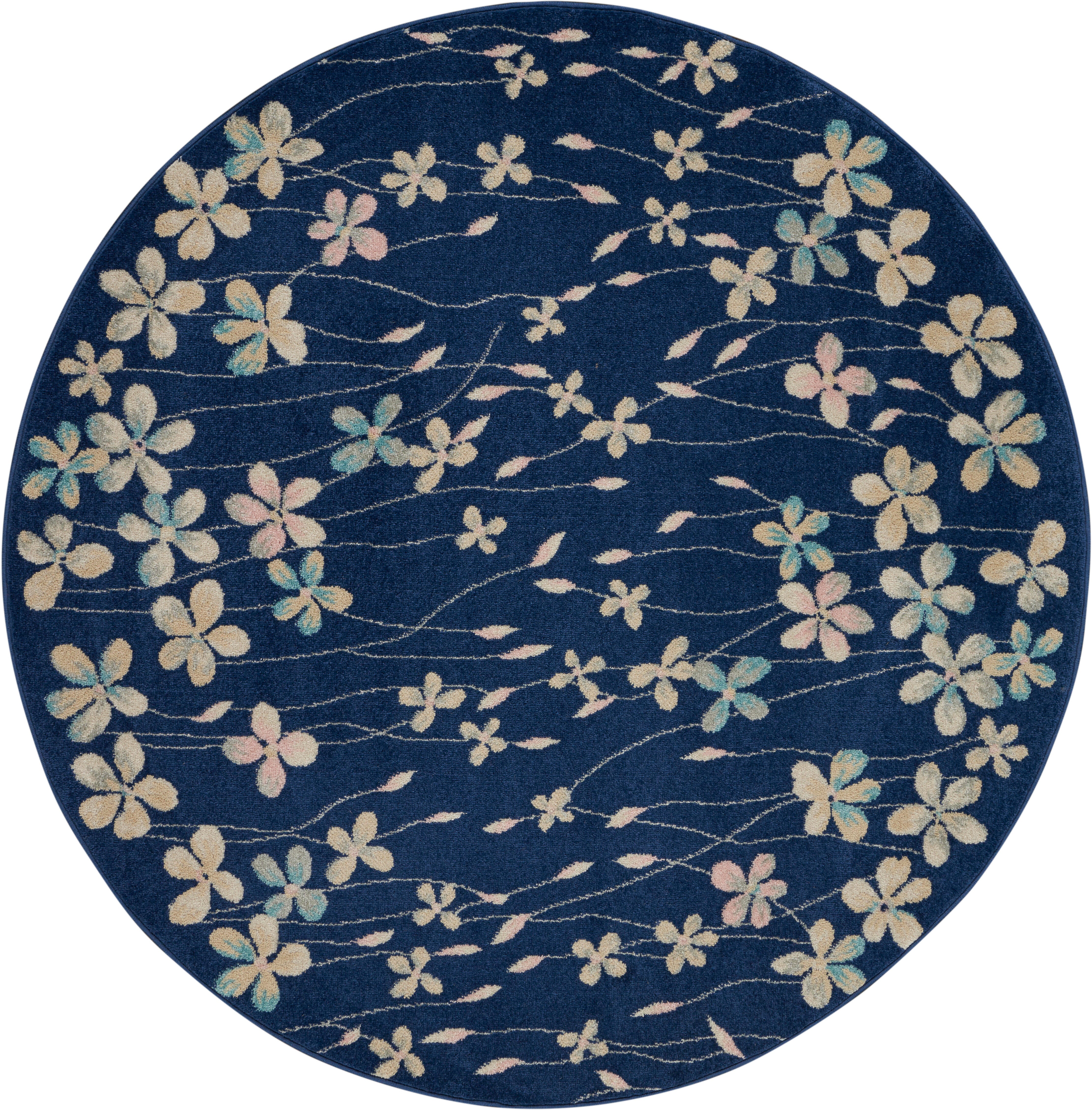Nourison Nourison Tranquil 5'3" x ROUND Navy Contemporary Indoor Rug, Navy, large