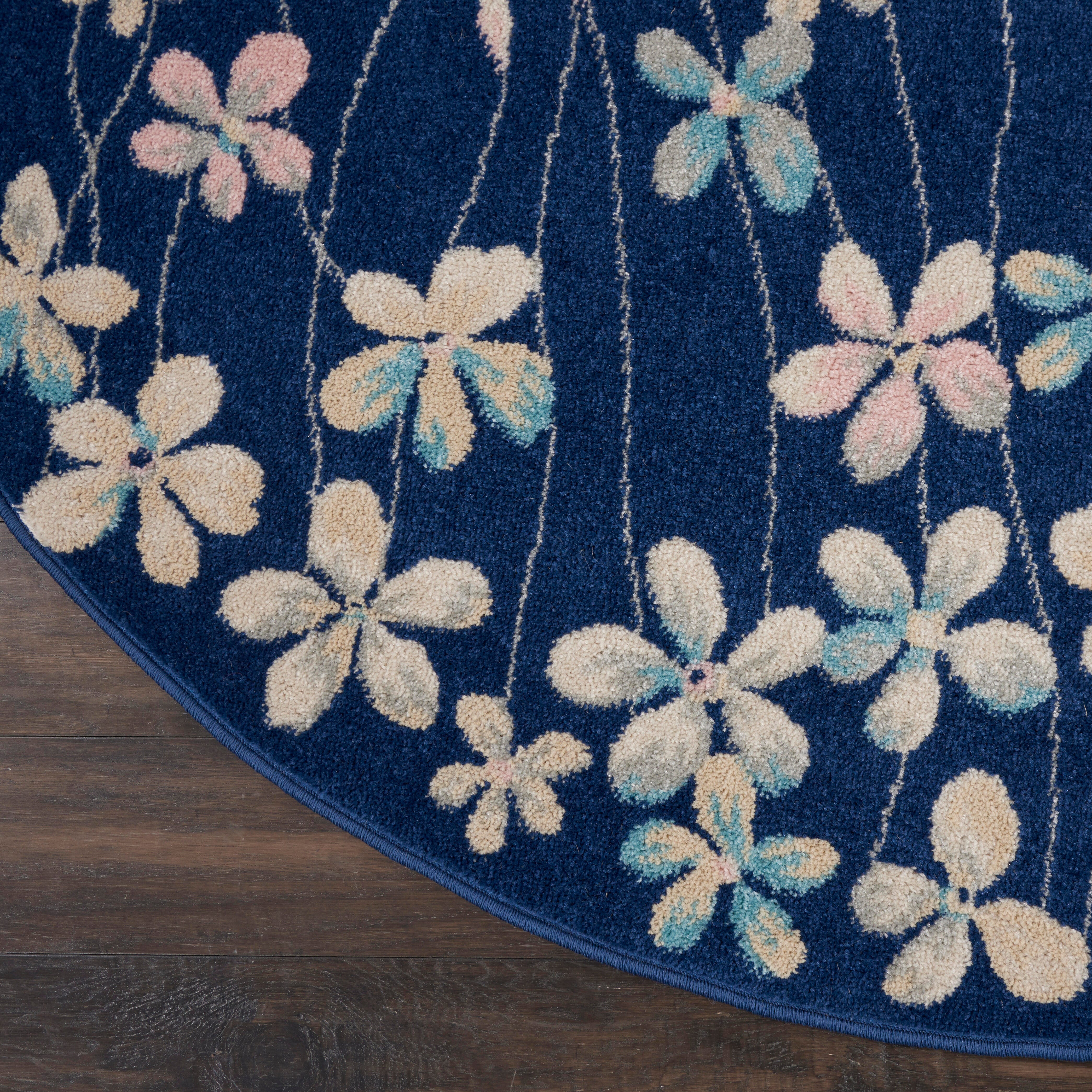 Nourison Nourison Tranquil 5'3" x ROUND Navy Contemporary Indoor Rug, Navy, large