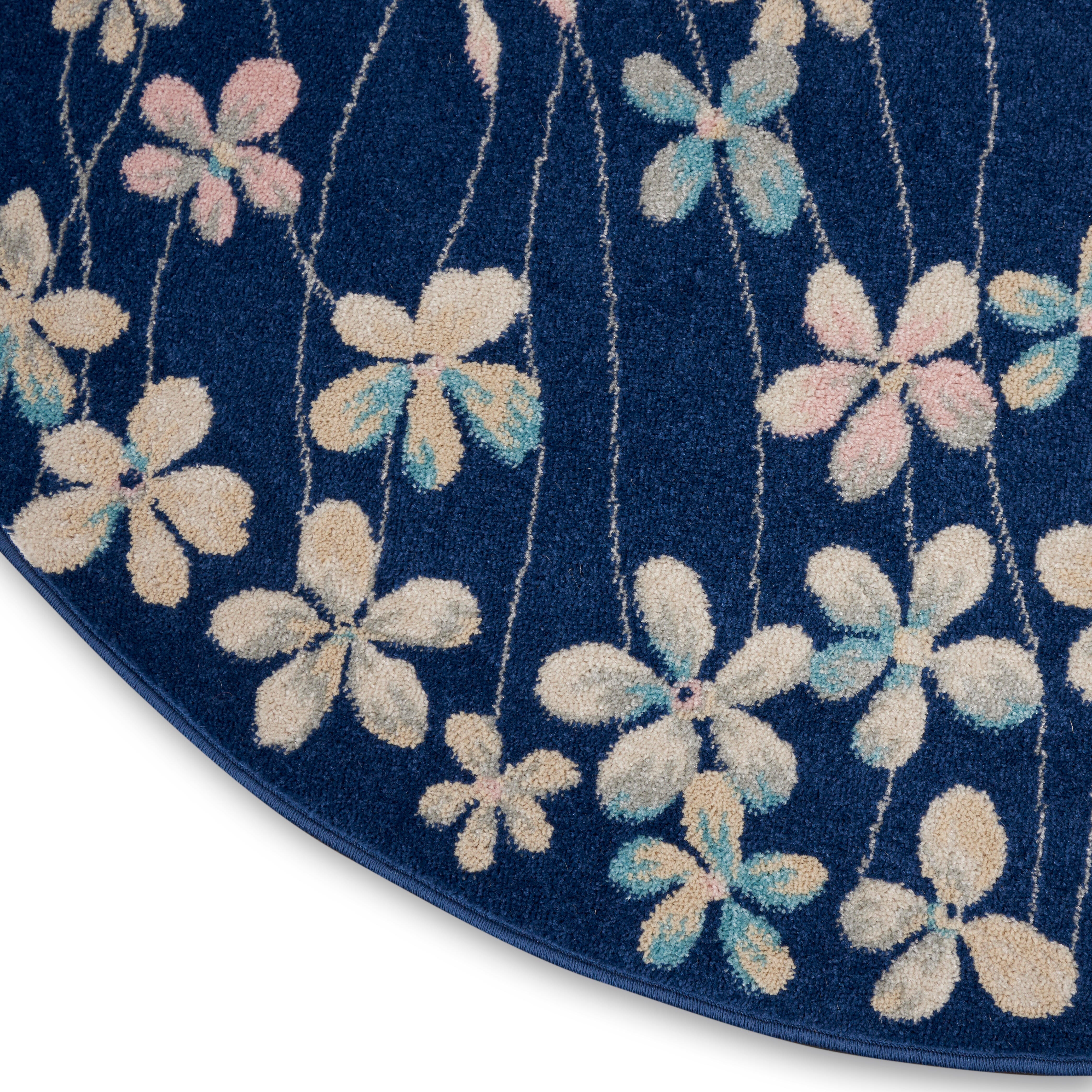 Nourison Nourison Tranquil 5'3" x ROUND Navy Contemporary Indoor Rug, Navy, large