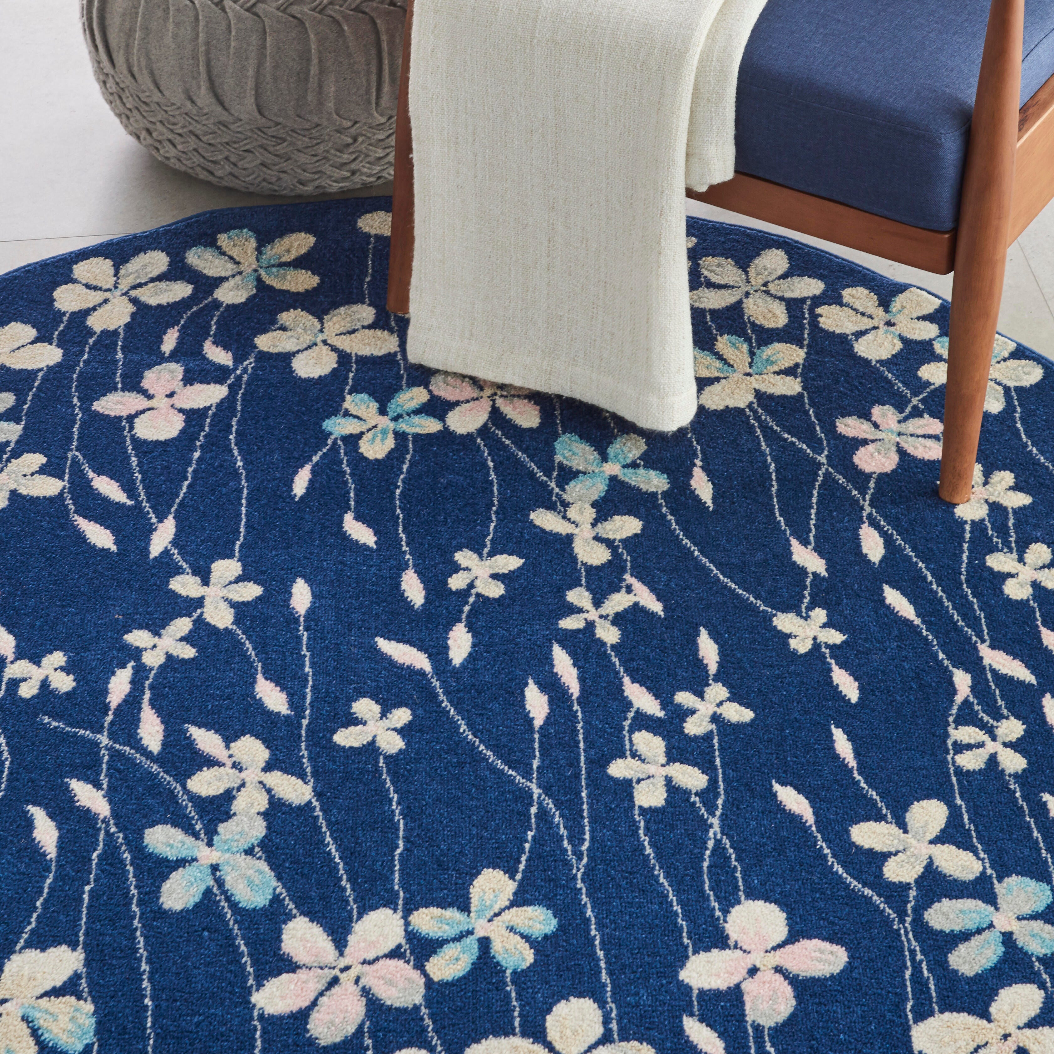 Nourison Nourison Tranquil 5'3" x ROUND Navy Contemporary Indoor Rug, Navy, large