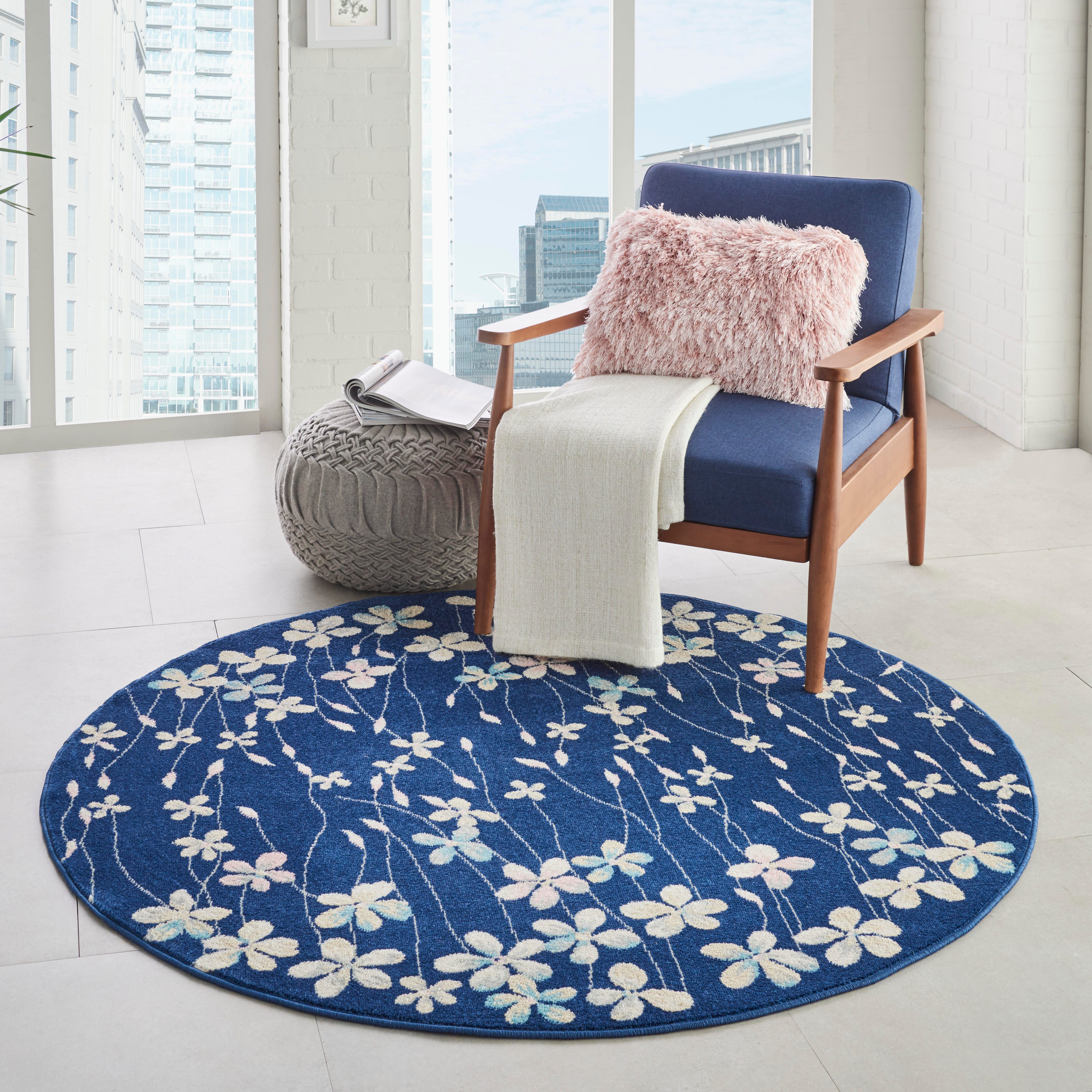 Nourison Nourison Tranquil 5'3" x ROUND Navy Contemporary Indoor Rug, Navy, large
