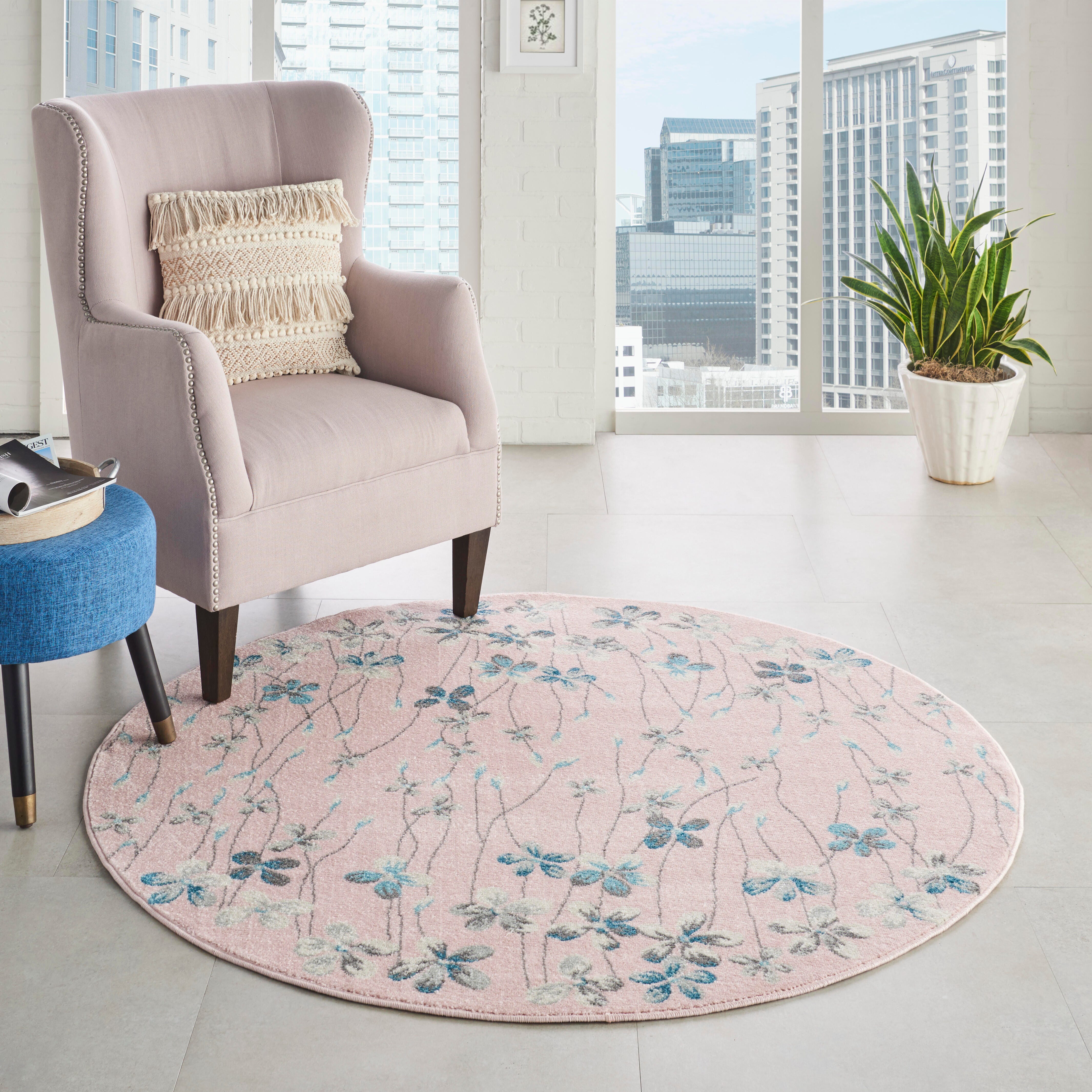 Nourison Nourison Tranquil 5'3" x ROUND Pink Contemporary Indoor Rug, Pink, rollover