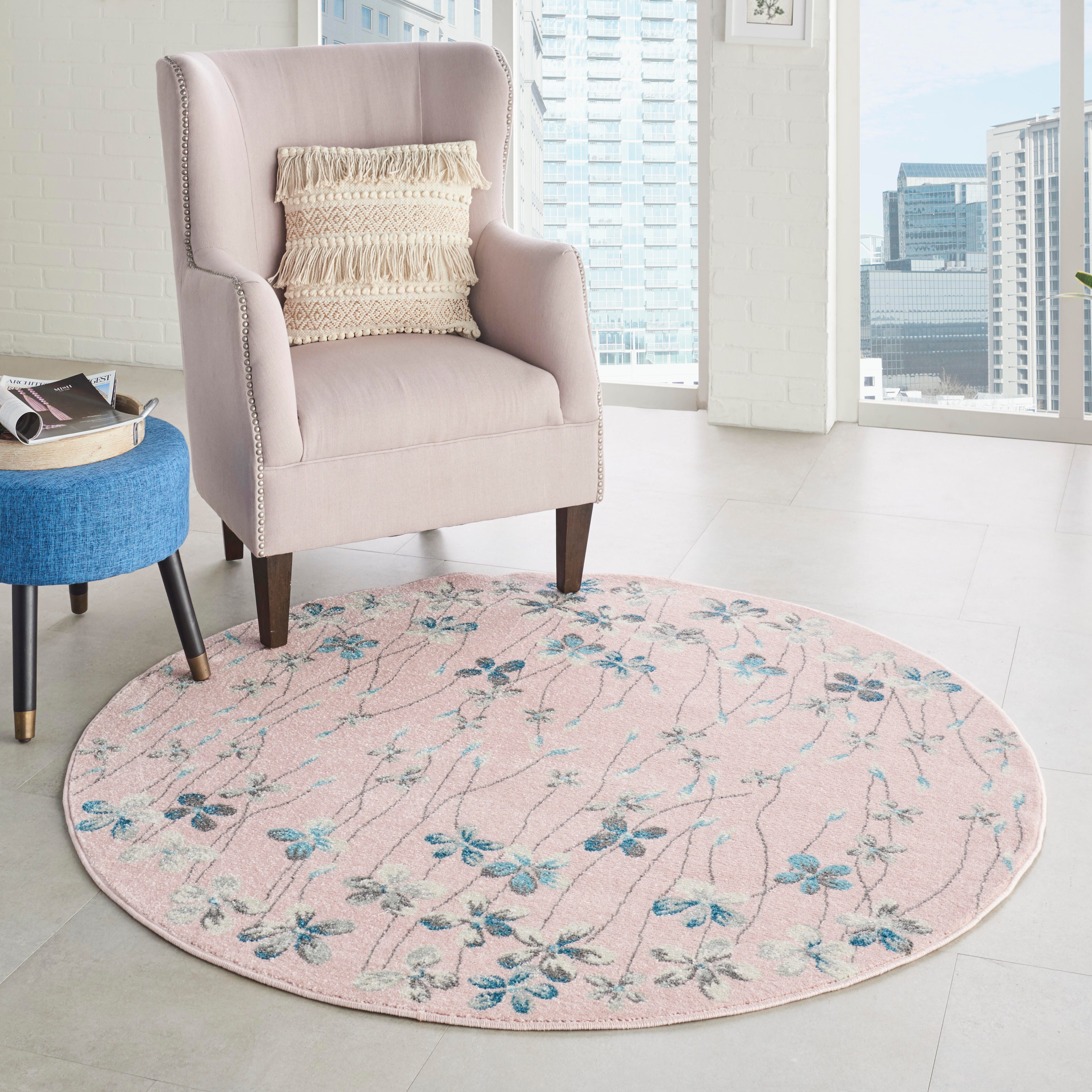 Nourison Nourison Tranquil 5'3" x ROUND Pink Contemporary Indoor Rug, Pink, large