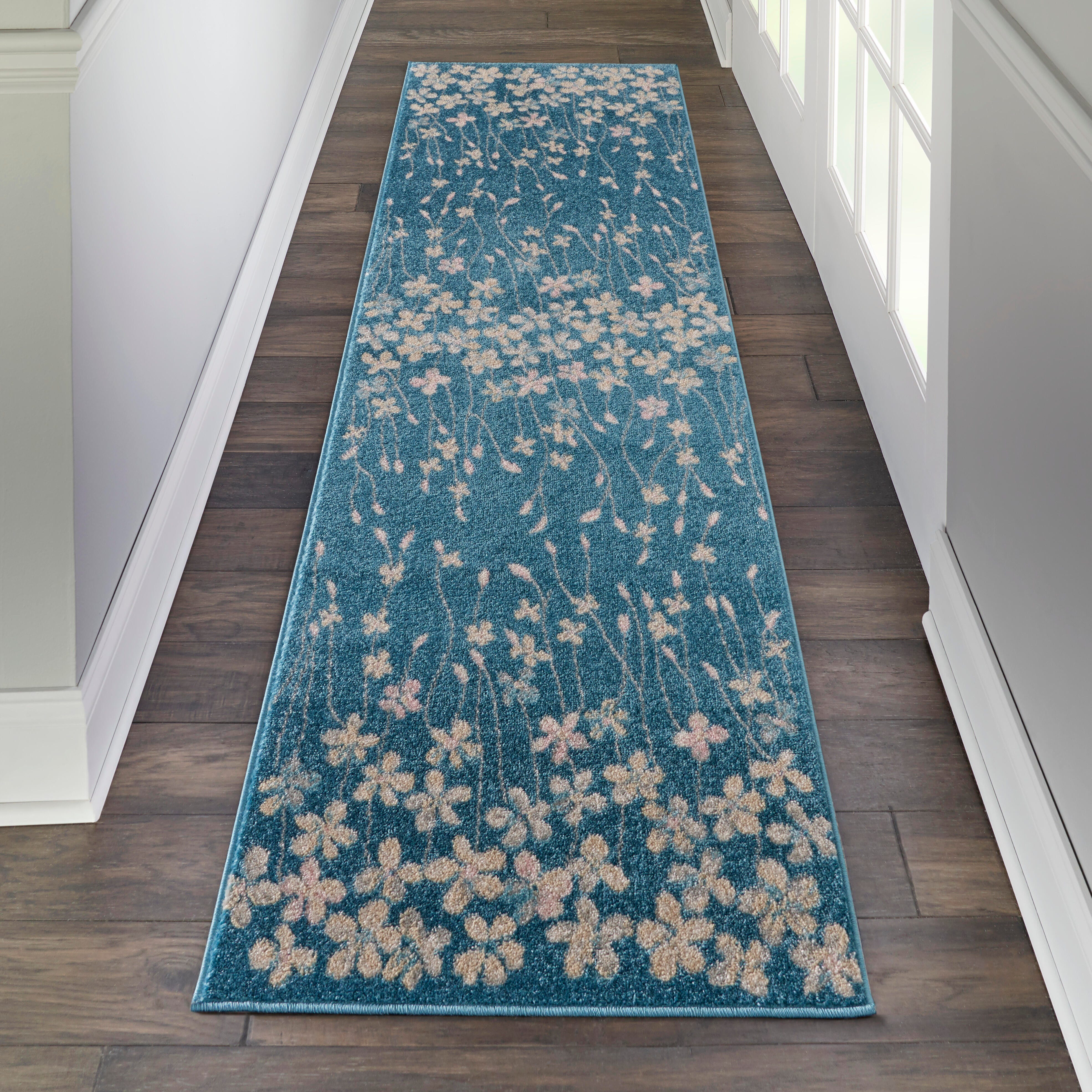Nourison Nourison Tranquil 2'3" x 7'3" Turquoise Contemporary Indoor Rug, Turquoise, large