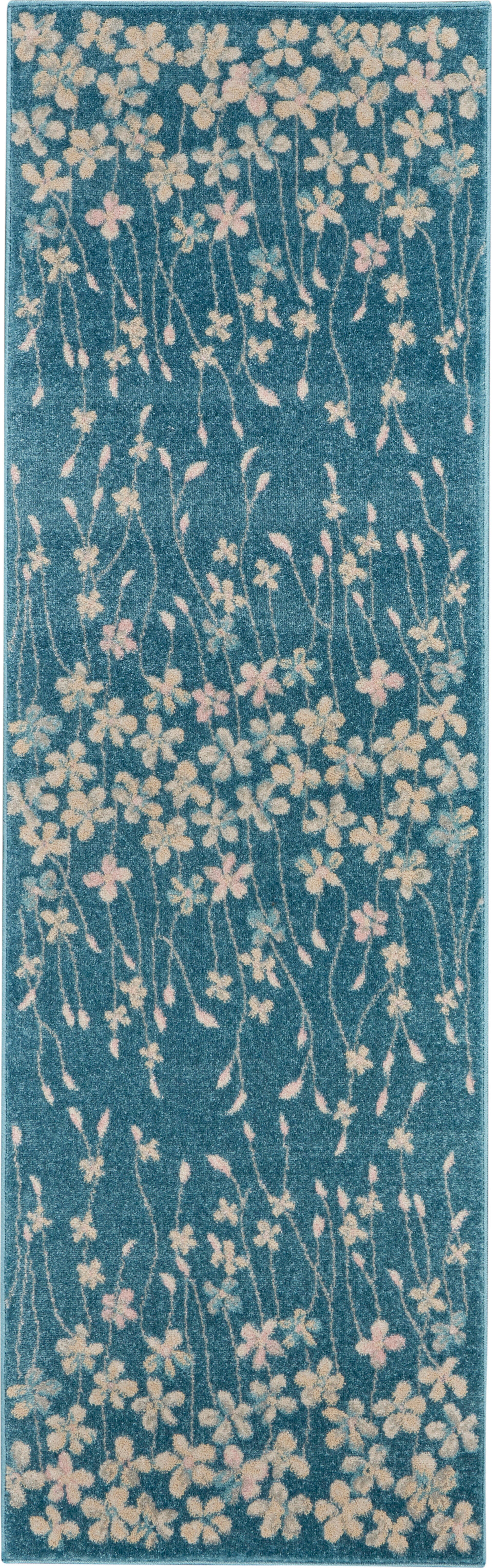 Nourison Nourison Tranquil 2'3" x 7'3" Turquoise Contemporary Indoor Rug, Turquoise, large