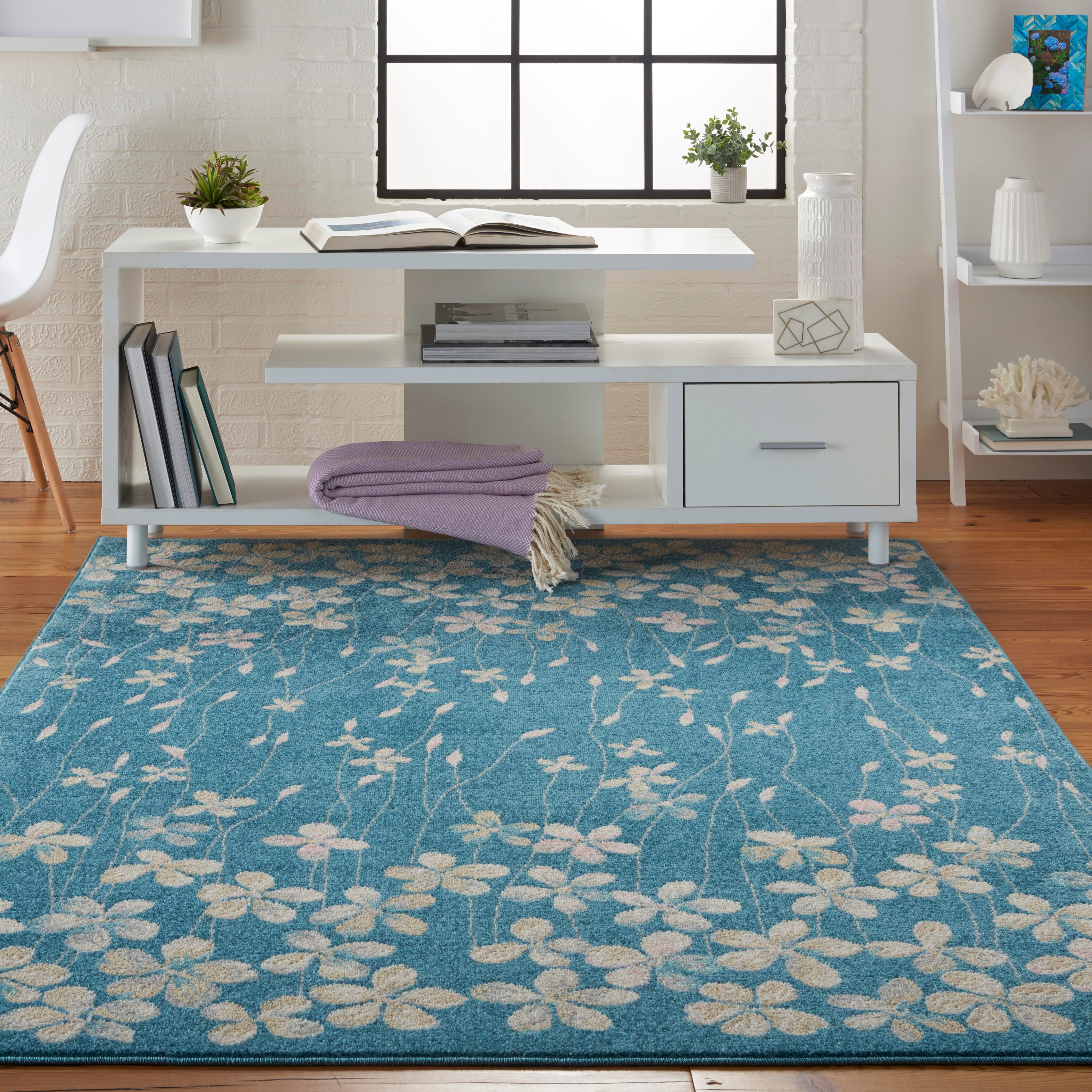 Nourison Nourison Tranquil 4' x 6' Turquoise Contemporary Indoor Rug, Turquoise, large
