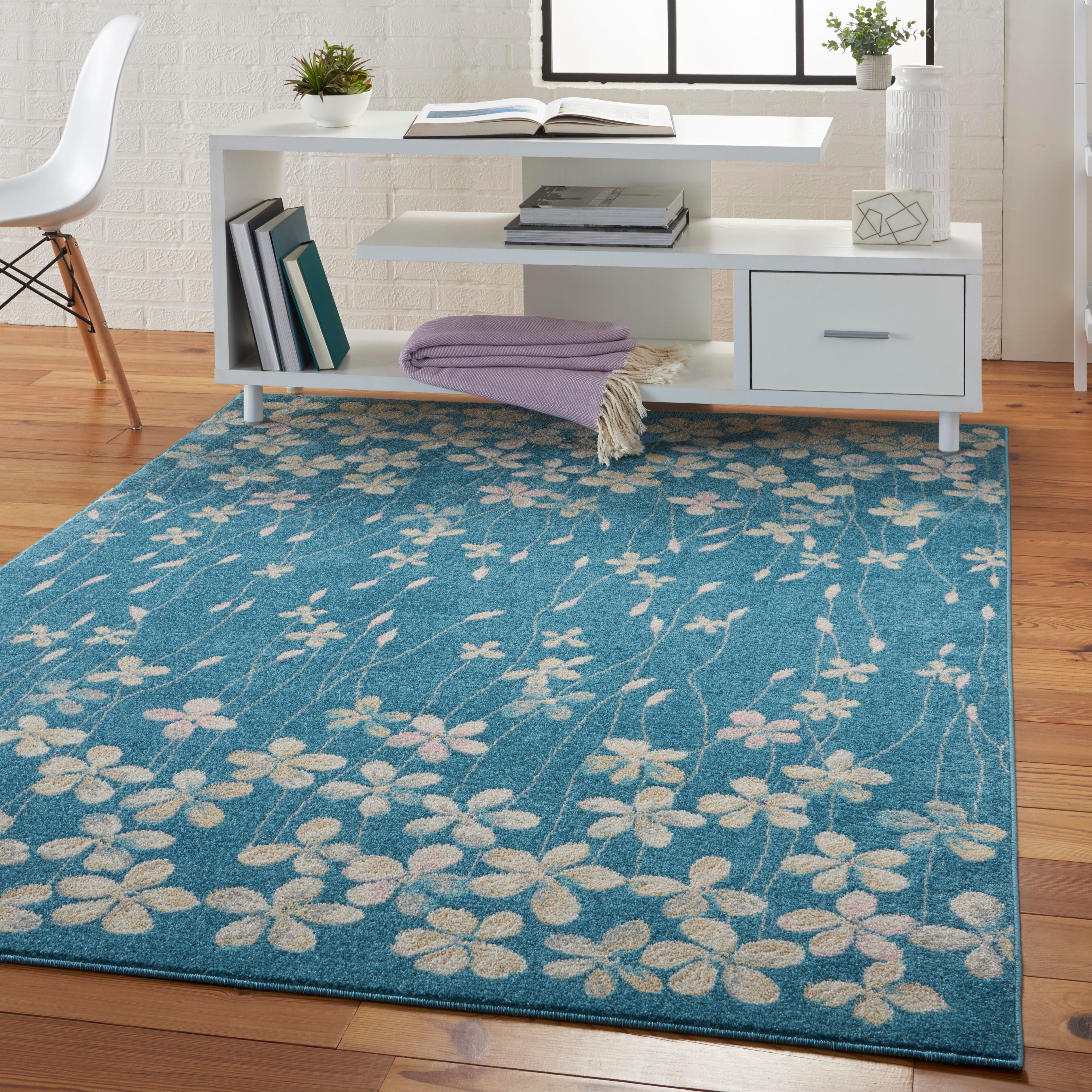 Nourison Nourison Tranquil 4' x 6' Turquoise Contemporary Indoor Rug, Turquoise, large