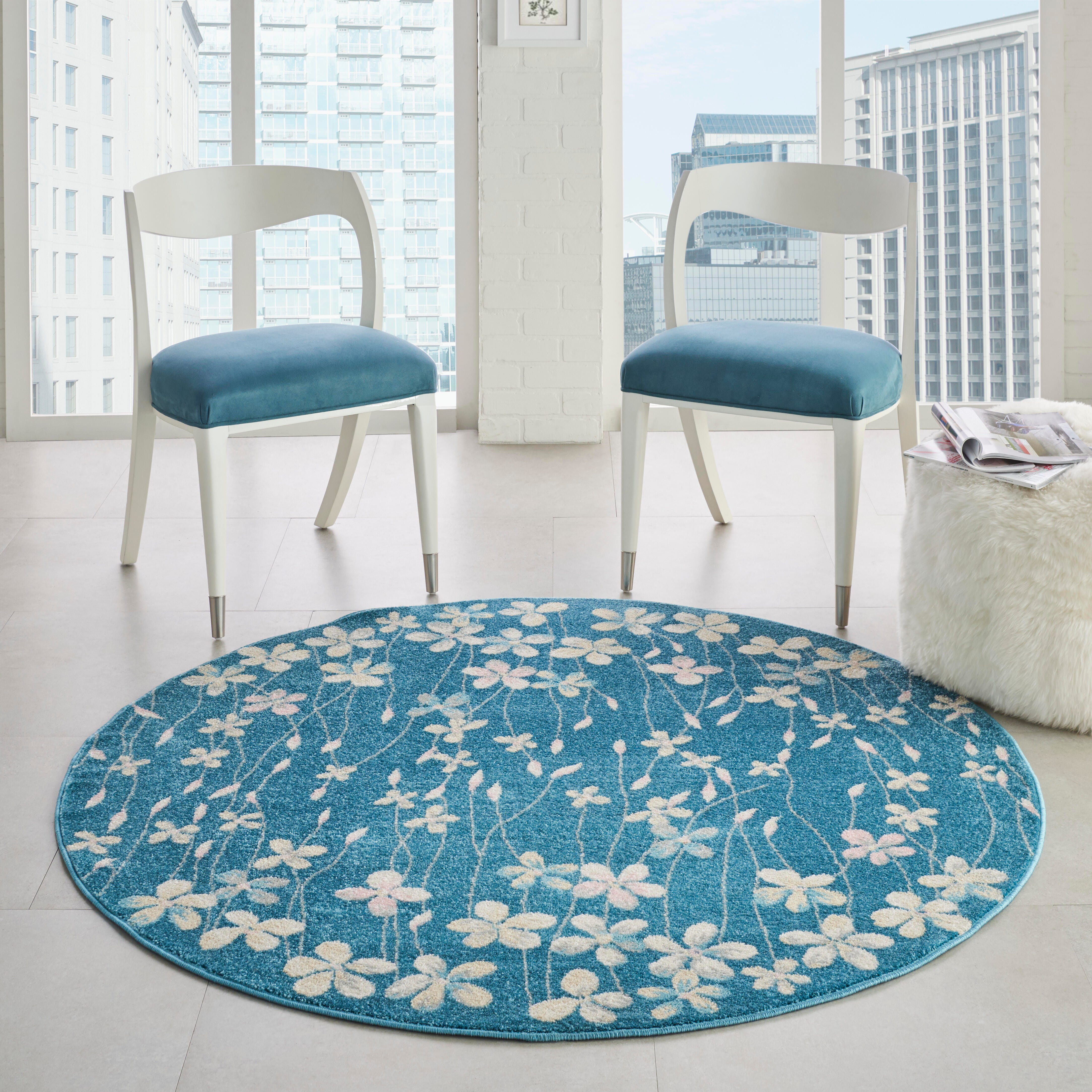 Nourison Nourison Tranquil 5'3" x ROUND Turquoise Contemporary Indoor Rug, Turquoise, large