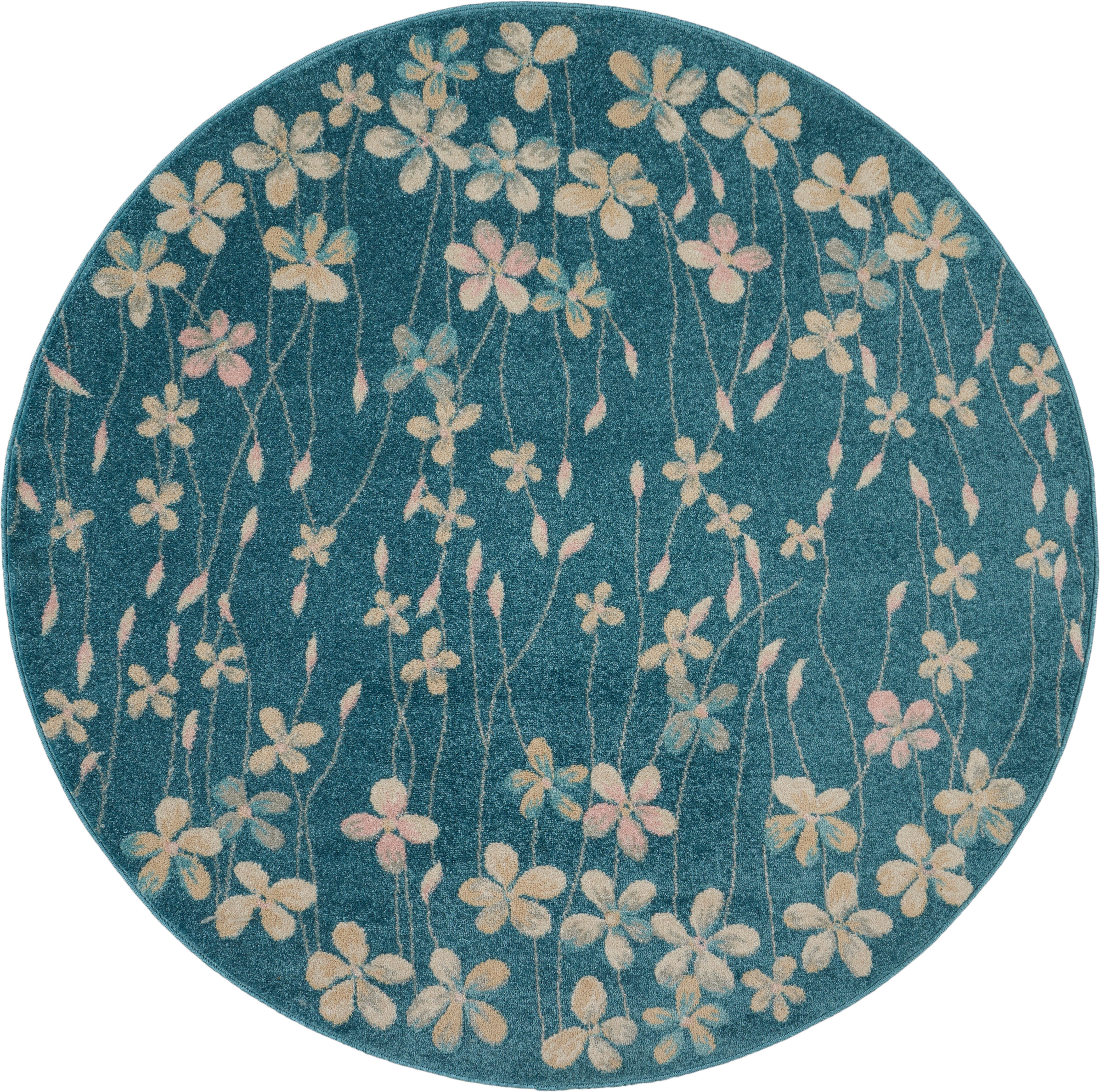 Nourison Nourison Tranquil 5'3" x ROUND Turquoise Contemporary Indoor Rug, Turquoise, large
