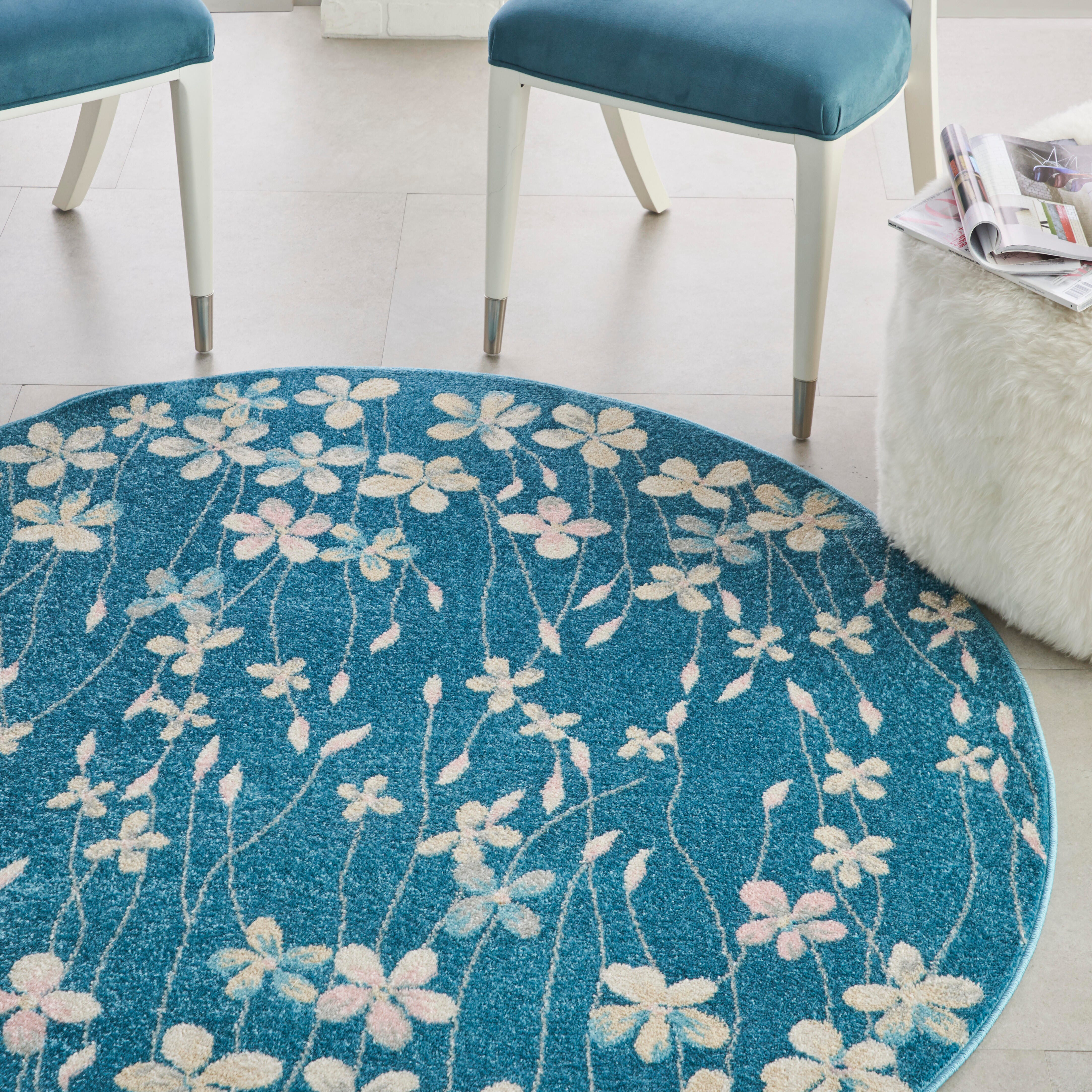 Nourison Nourison Tranquil 5'3" x ROUND Turquoise Contemporary Indoor Rug, Turquoise, large