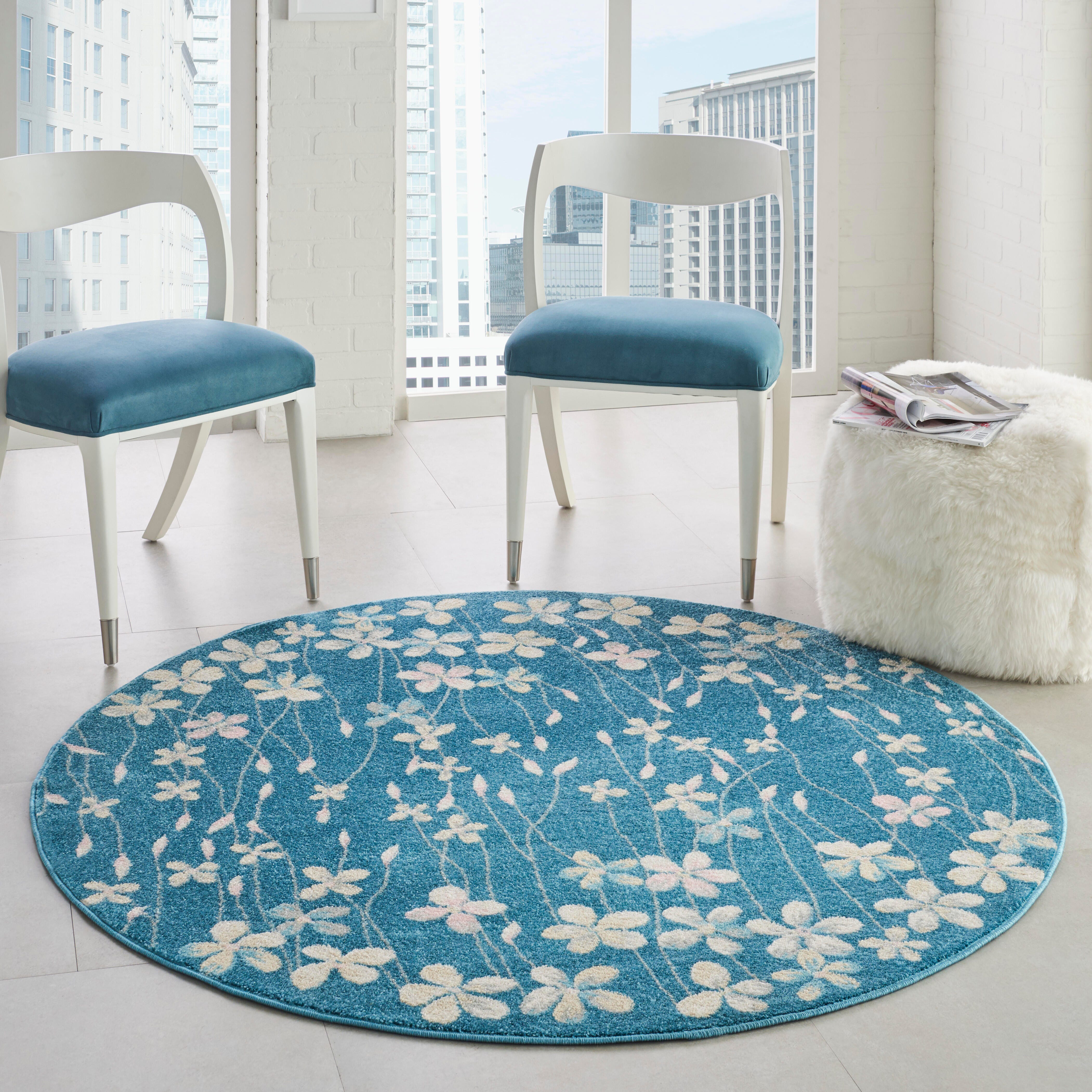 Nourison Nourison Tranquil 5'3" x ROUND Turquoise Contemporary Indoor Rug, Turquoise, large