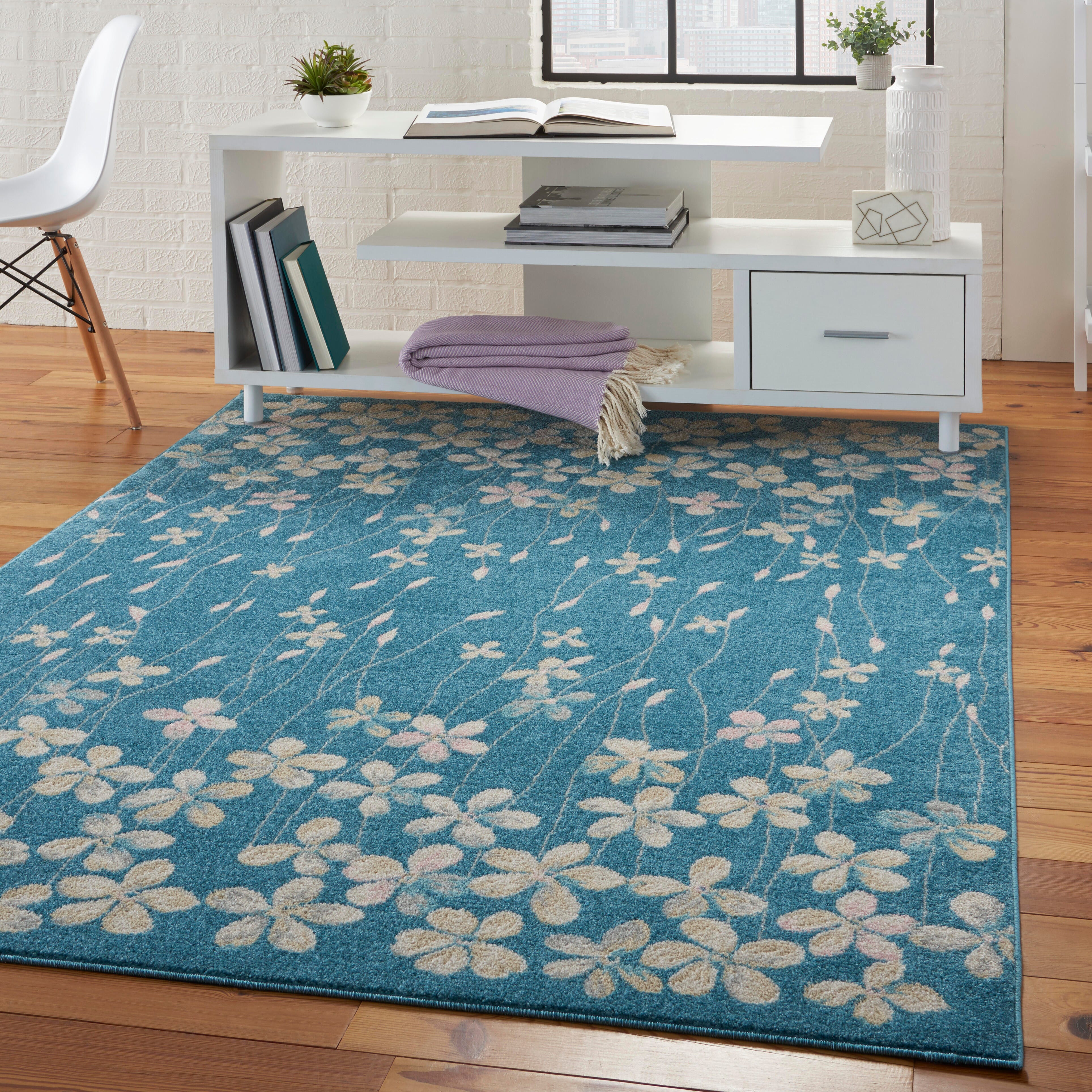 Nourison Nourison Tranquil 5'3" x 7'3" Turquoise Contemporary Indoor Rug, Turquoise, large