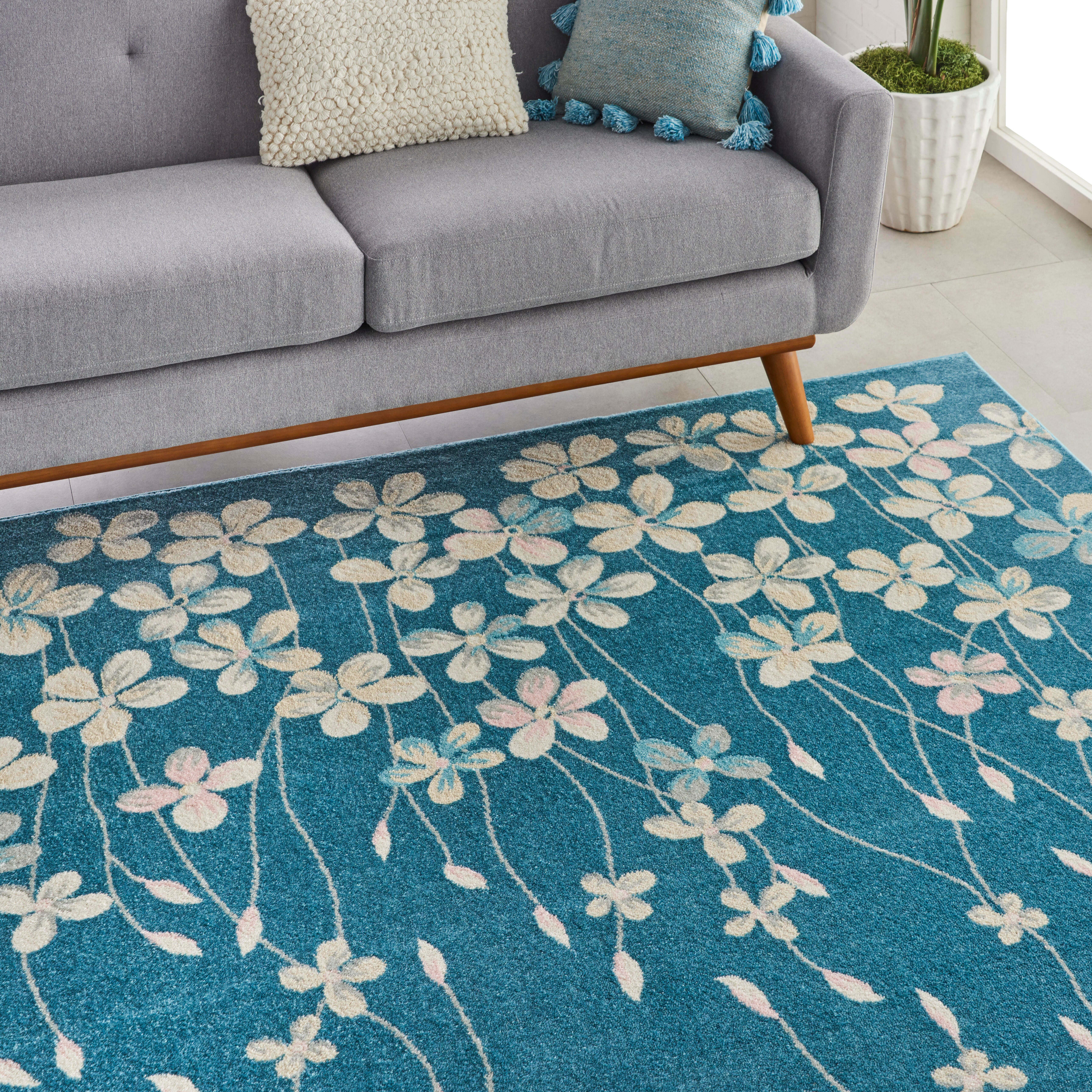 Nourison Nourison Tranquil 8' x 10' Turquoise Contemporary Indoor Rug, Turquoise, large