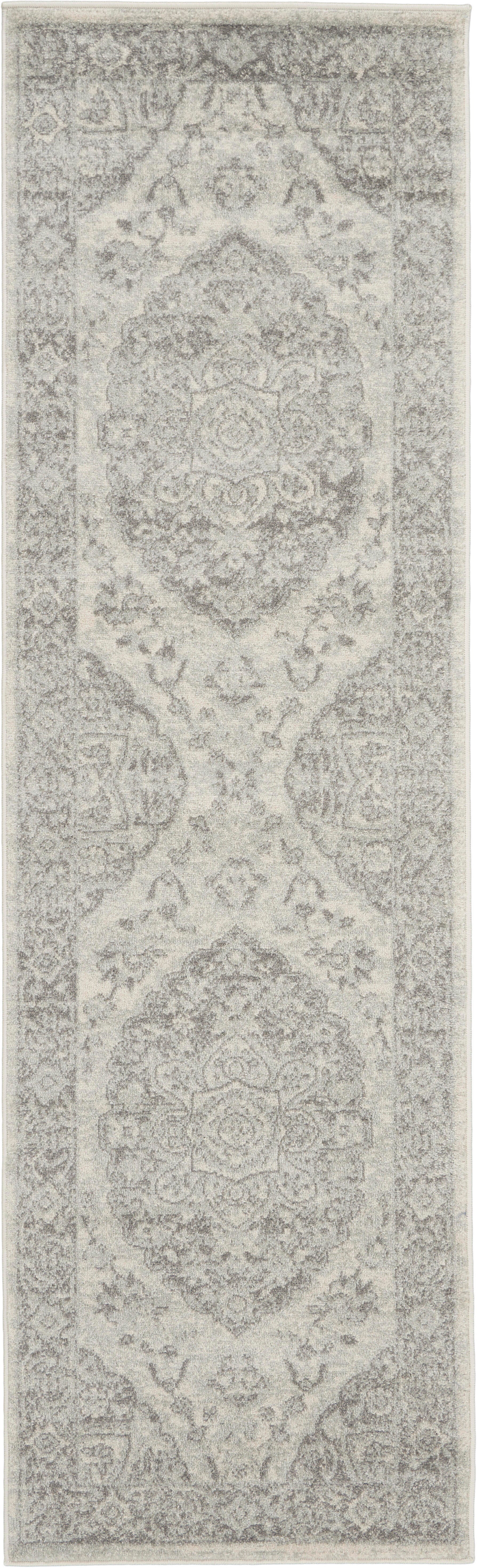 Nourison Home Nourison Tranquil 2'3" x 7'3" Ivory/Grey Vintage Indoor Rug, Ivory/Gray, large