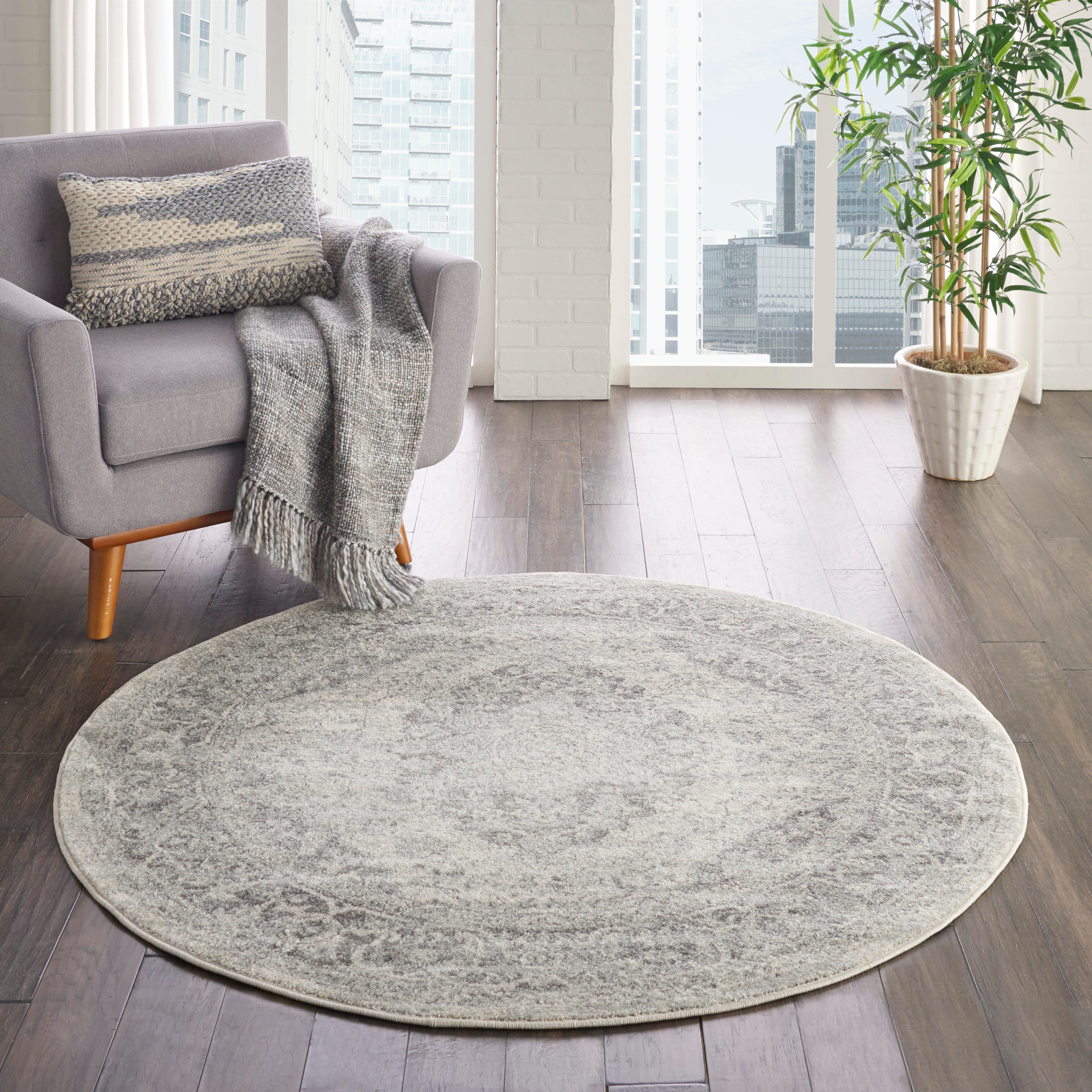 Nourison Home Nourison Tranquil 5'3" x ROUND Ivory/Grey Vintage Indoor Rug, Ivory/Gray, rollover
