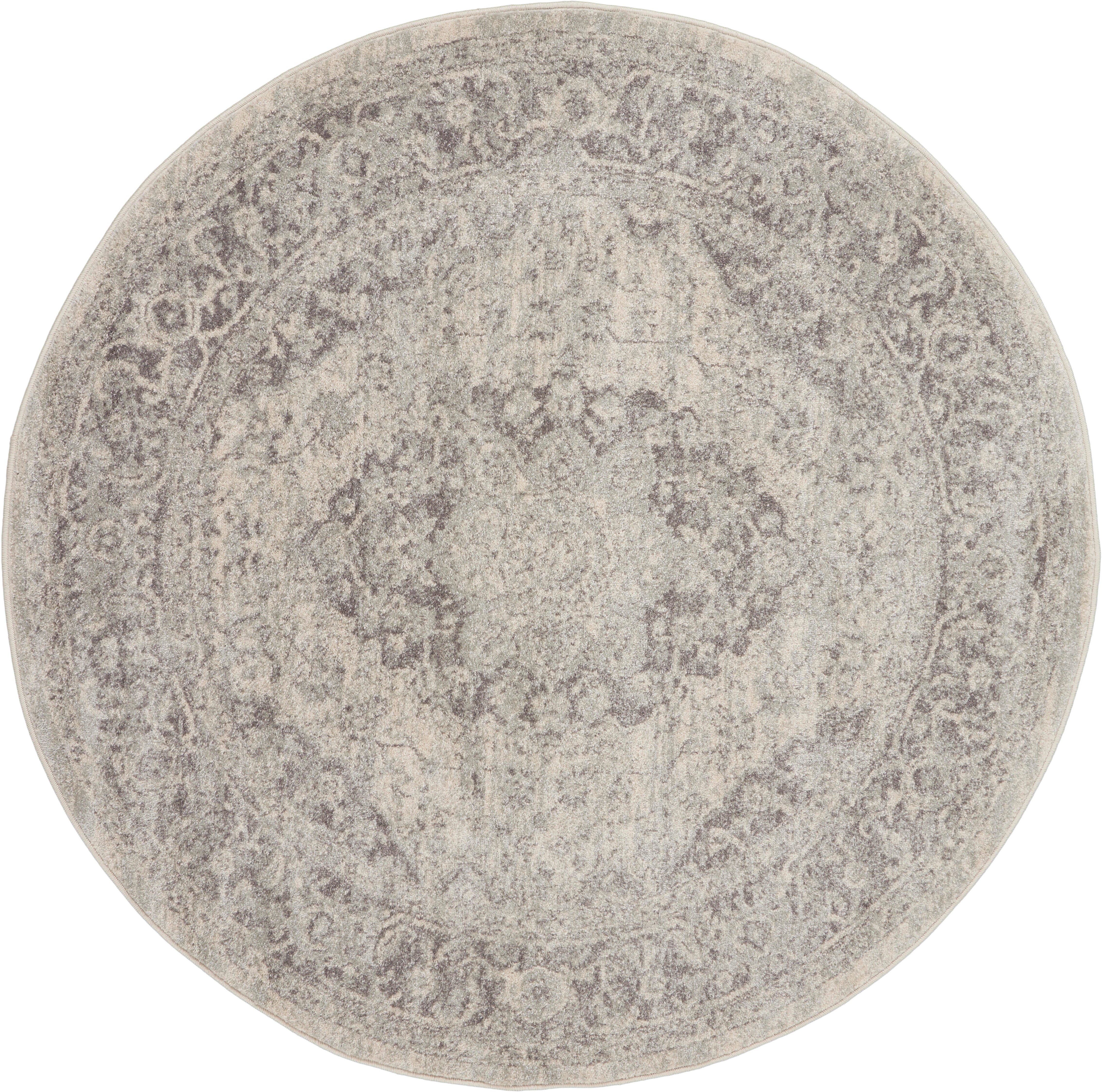 Nourison Home Nourison Tranquil 5'3" x ROUND Ivory/Grey Vintage Indoor Rug, Ivory/Gray, large