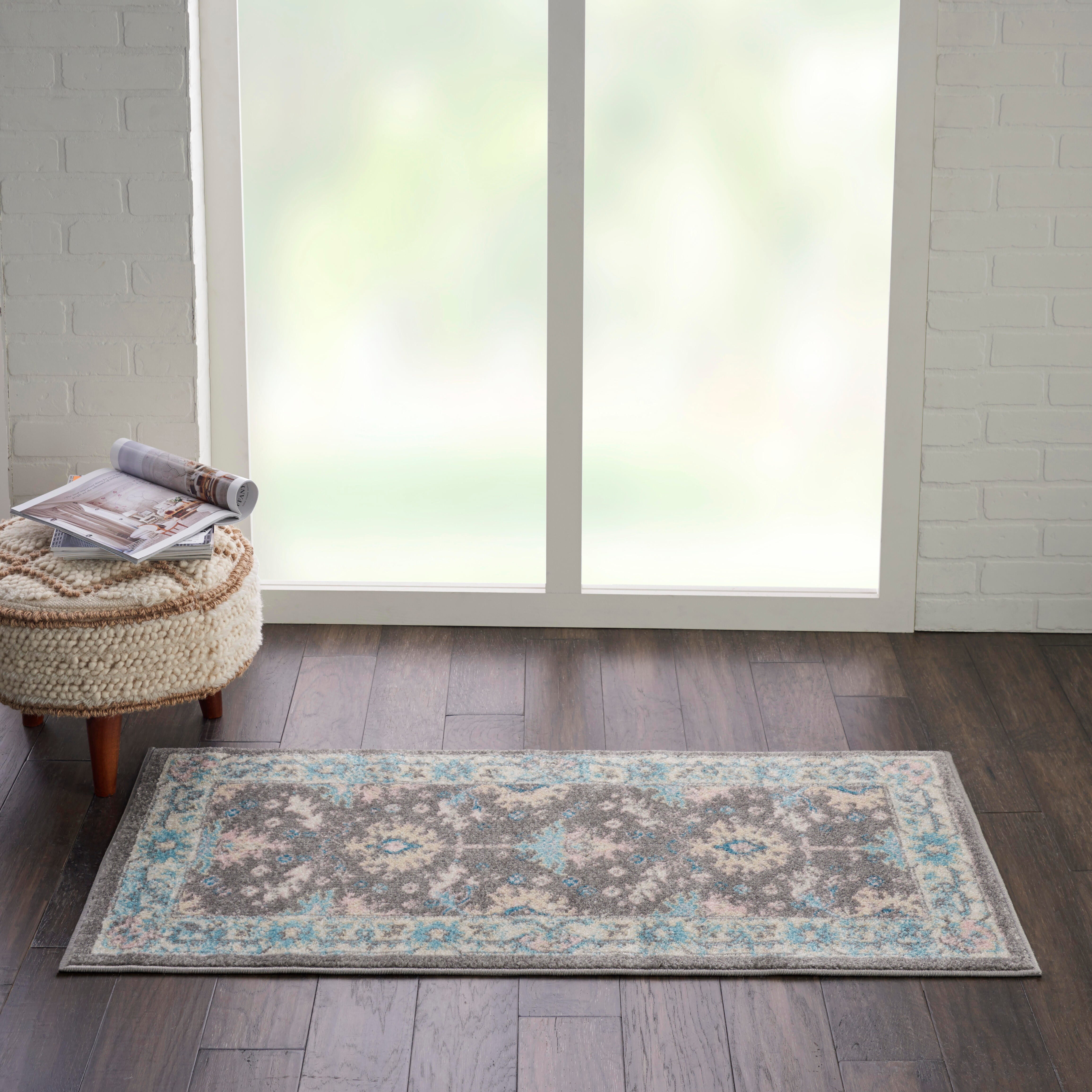 Nourison Nourison Tranquil 2' x 4' Grey/Pink Persian Indoor Rug, Gray/Pink, rollover