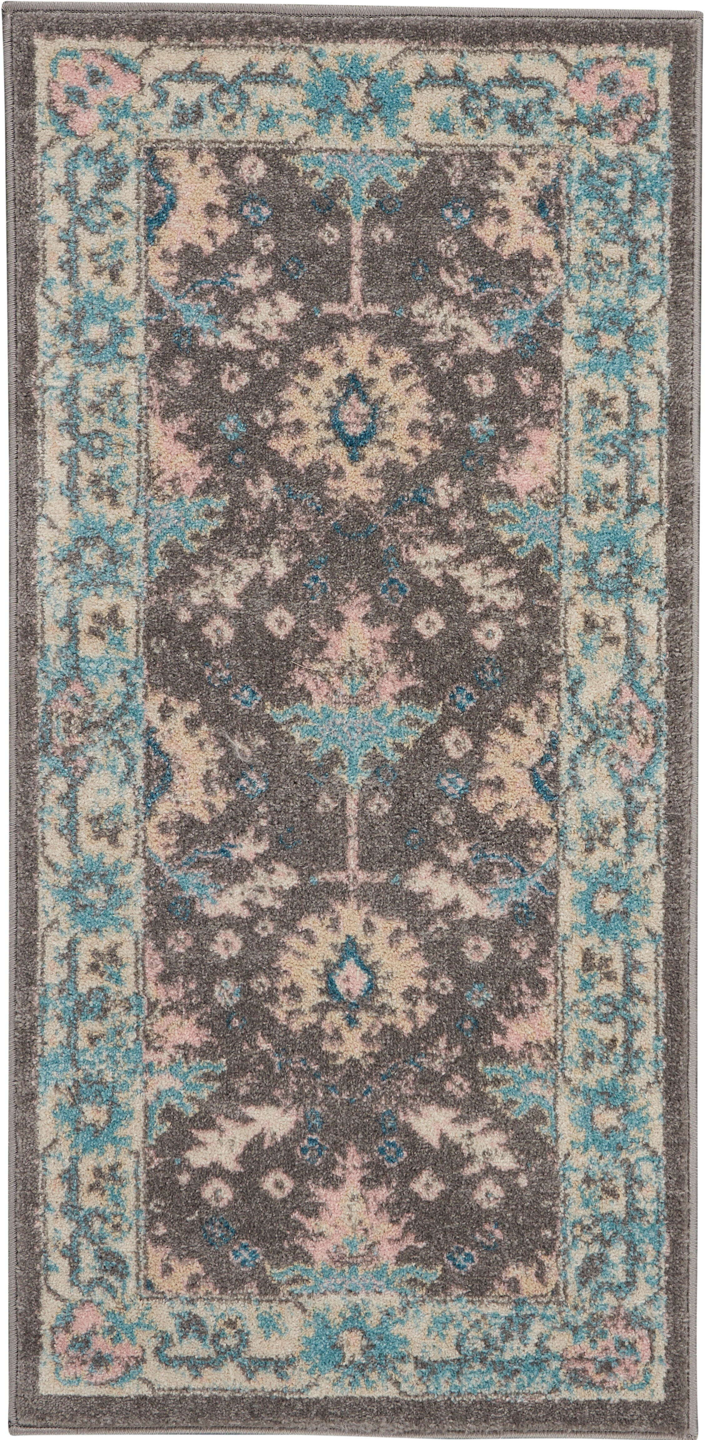Nourison Nourison Tranquil 2' x 4' Grey/Pink Persian Indoor Rug, Gray/Pink, large