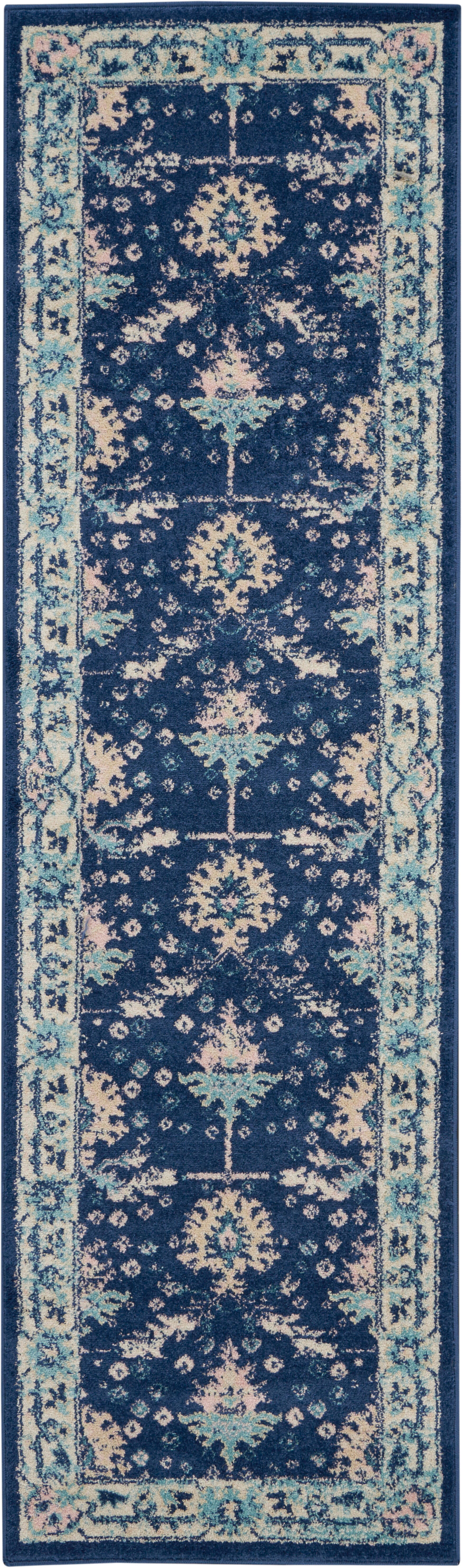 Nourison Tranquil Tra10 Navy Blue 7' Runner Hallway Rug, Navy/Ivory, large