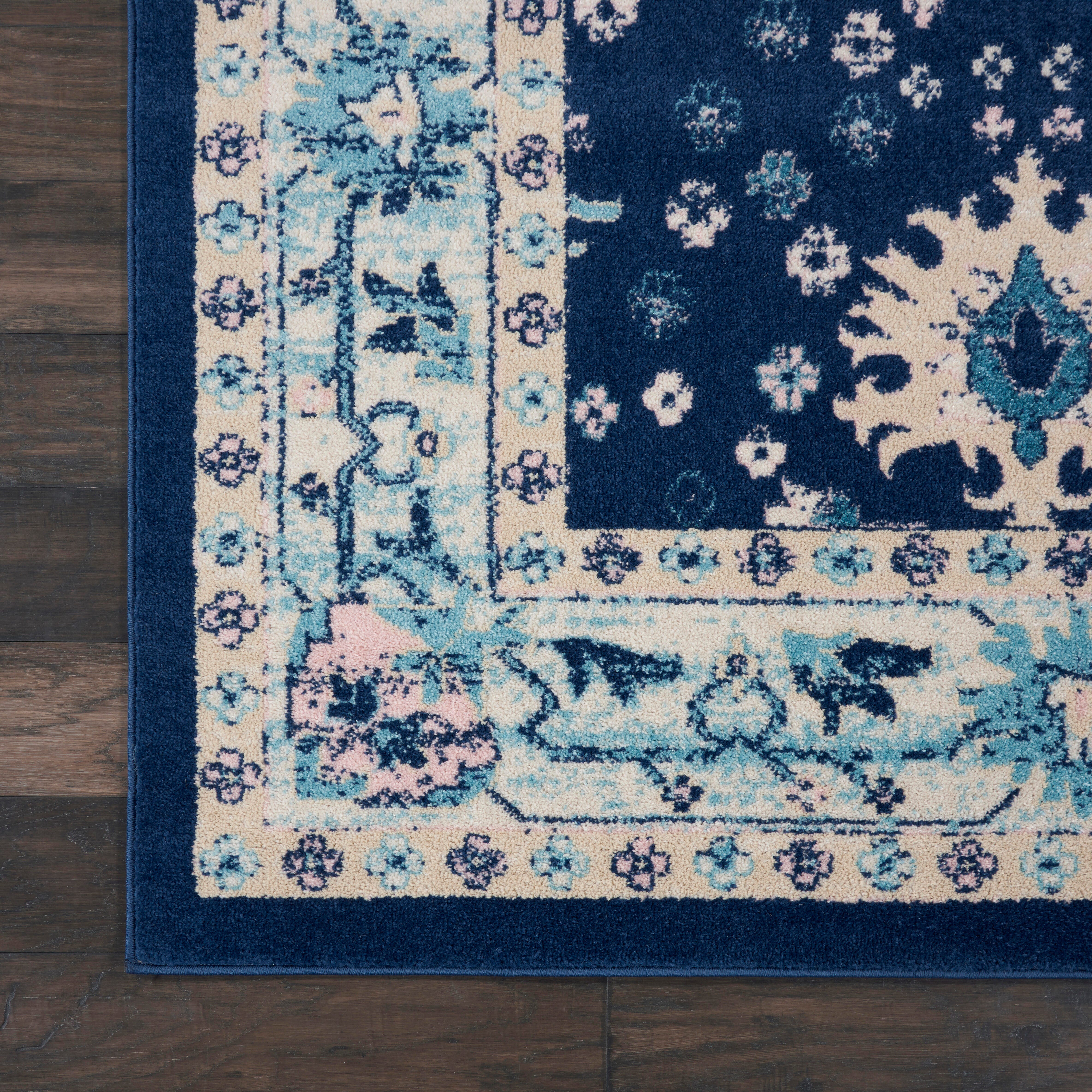 Nourison Tranquil Tra10 Navy Blue 7' Runner Hallway Rug, Navy/Ivory, large