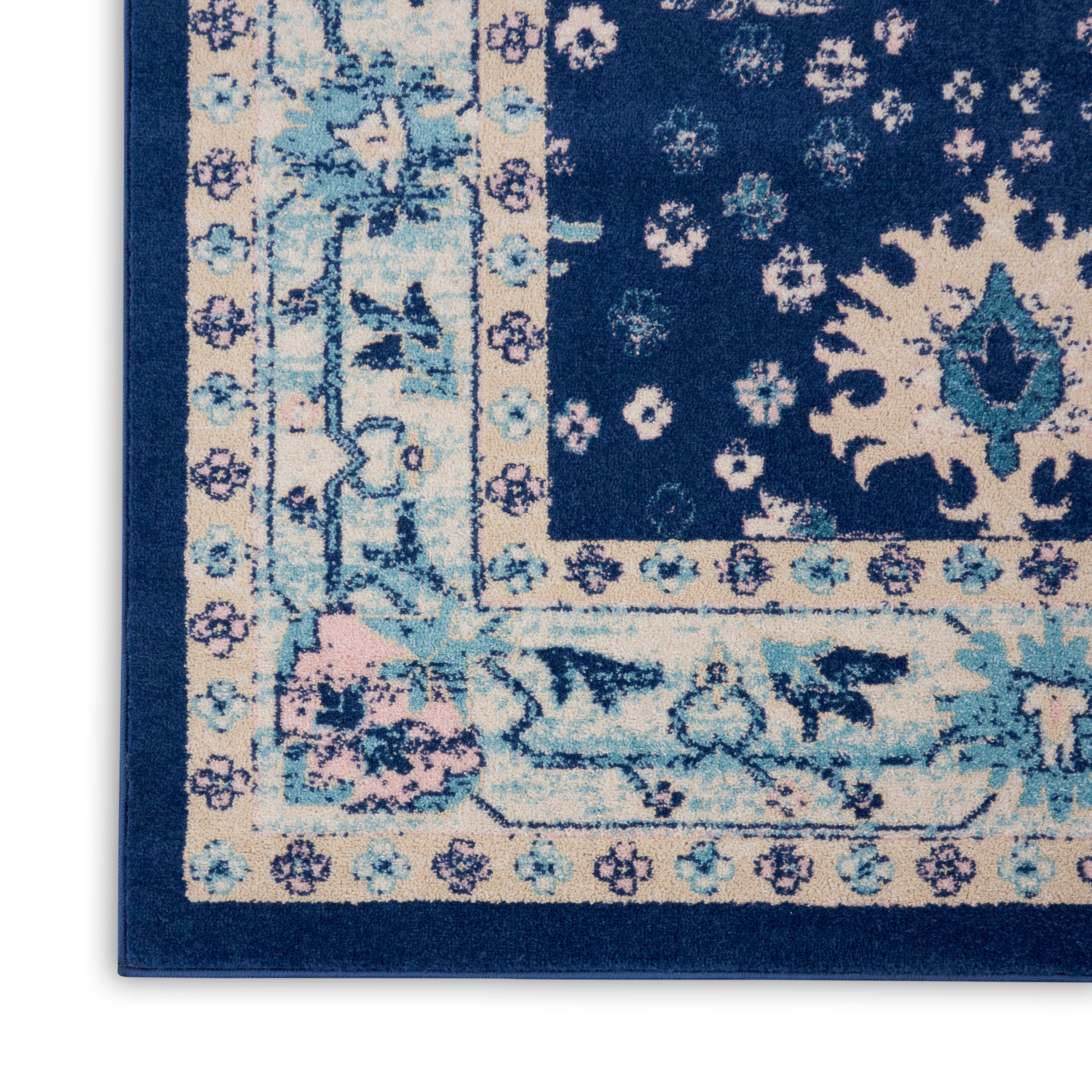 Nourison Tranquil Tra10 Navy Blue 7' Runner Hallway Rug, Navy/Ivory, large