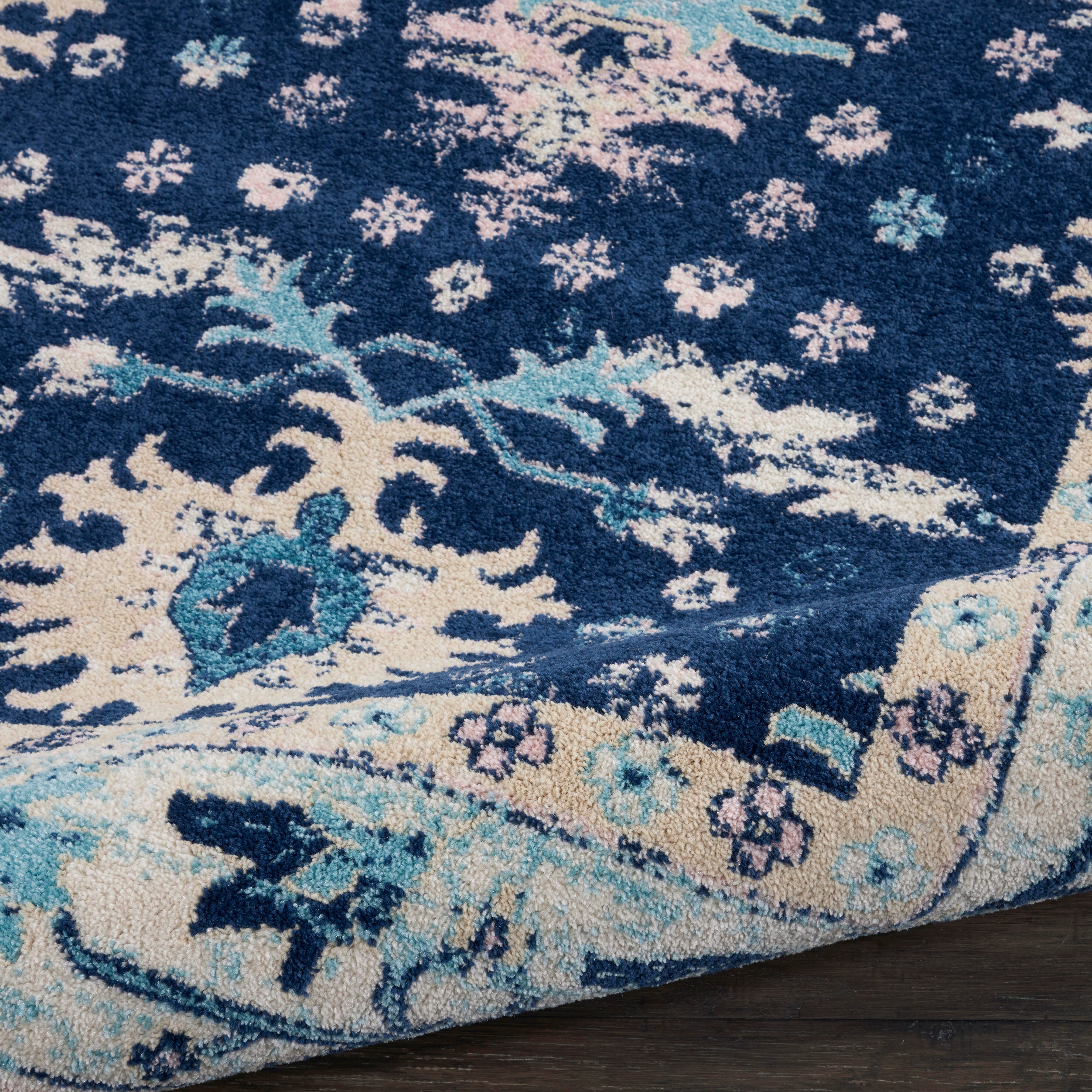 Nourison Tranquil Tra10 Navy Blue 7' Runner Hallway Rug, Navy/Ivory, large