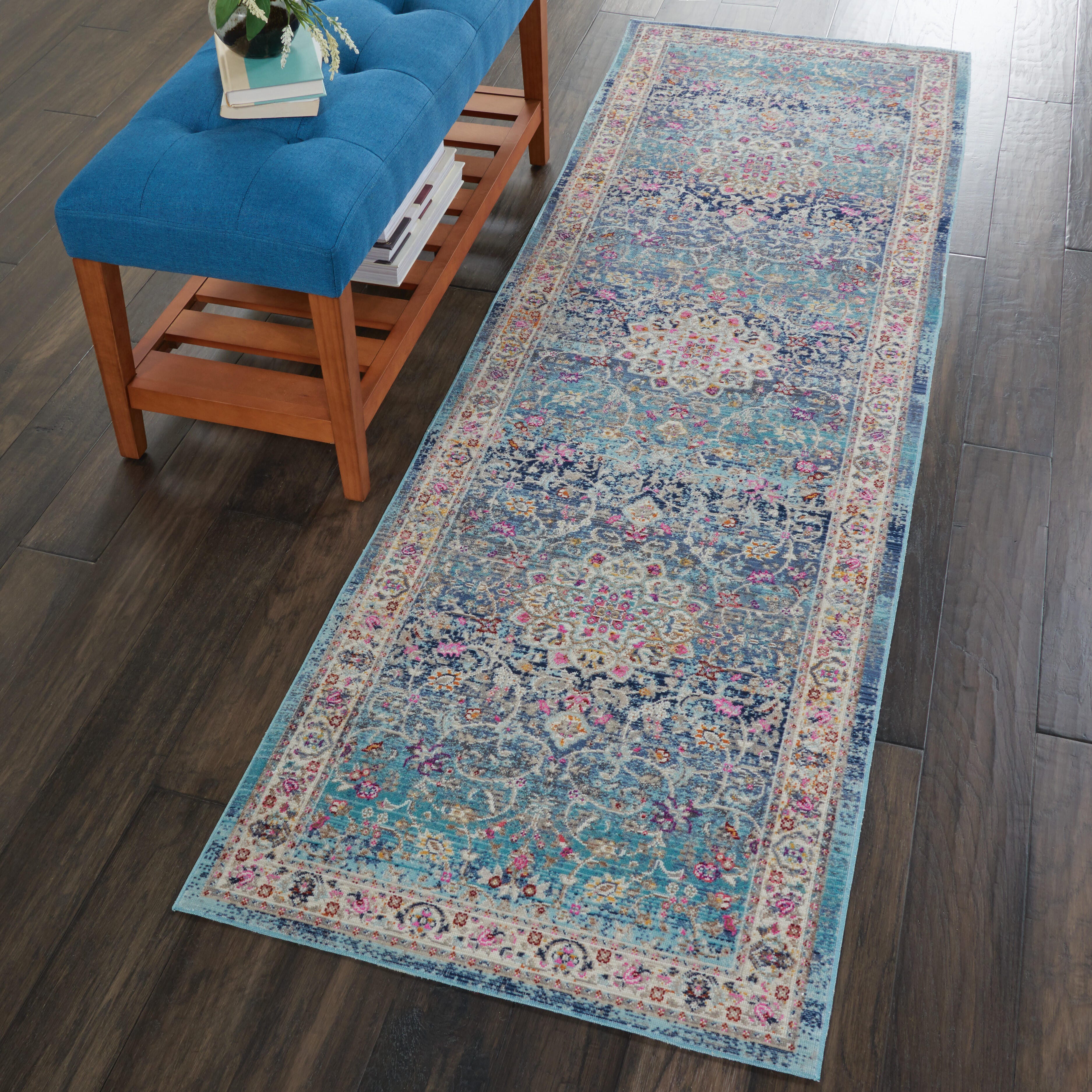 Nourison Nourison Vintage Kashan 2' x 6' Blue Vintage Indoor Rug, Blue, rollover