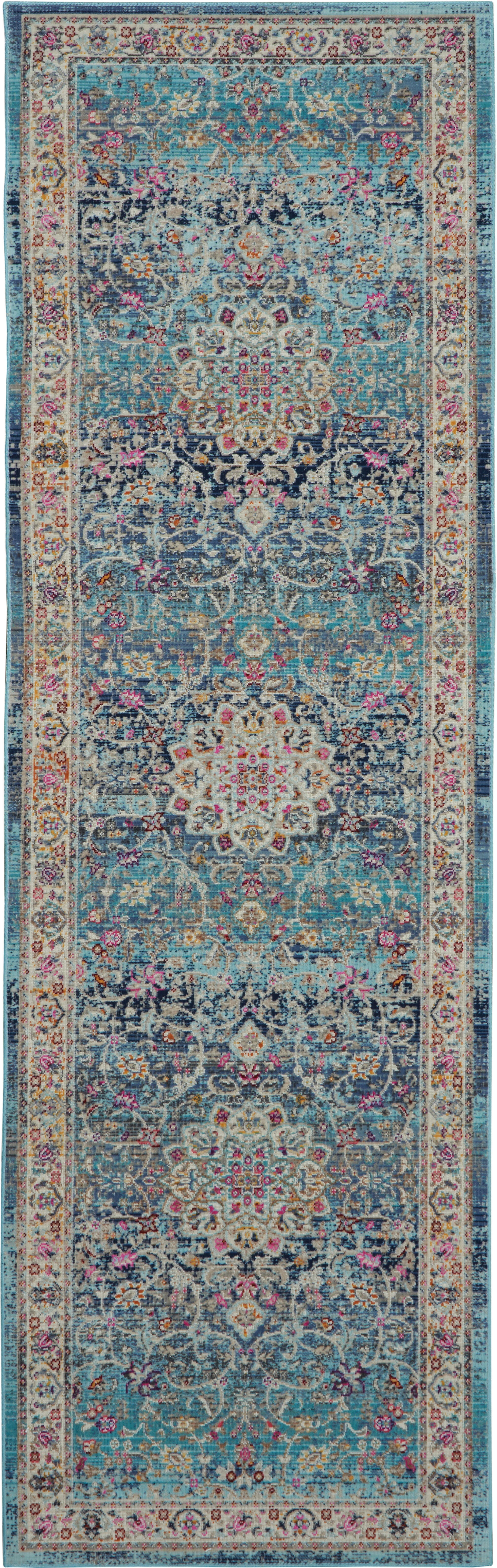 Nourison Nourison Vintage Kashan 2' x 6' Blue Vintage Indoor Rug, Blue, large