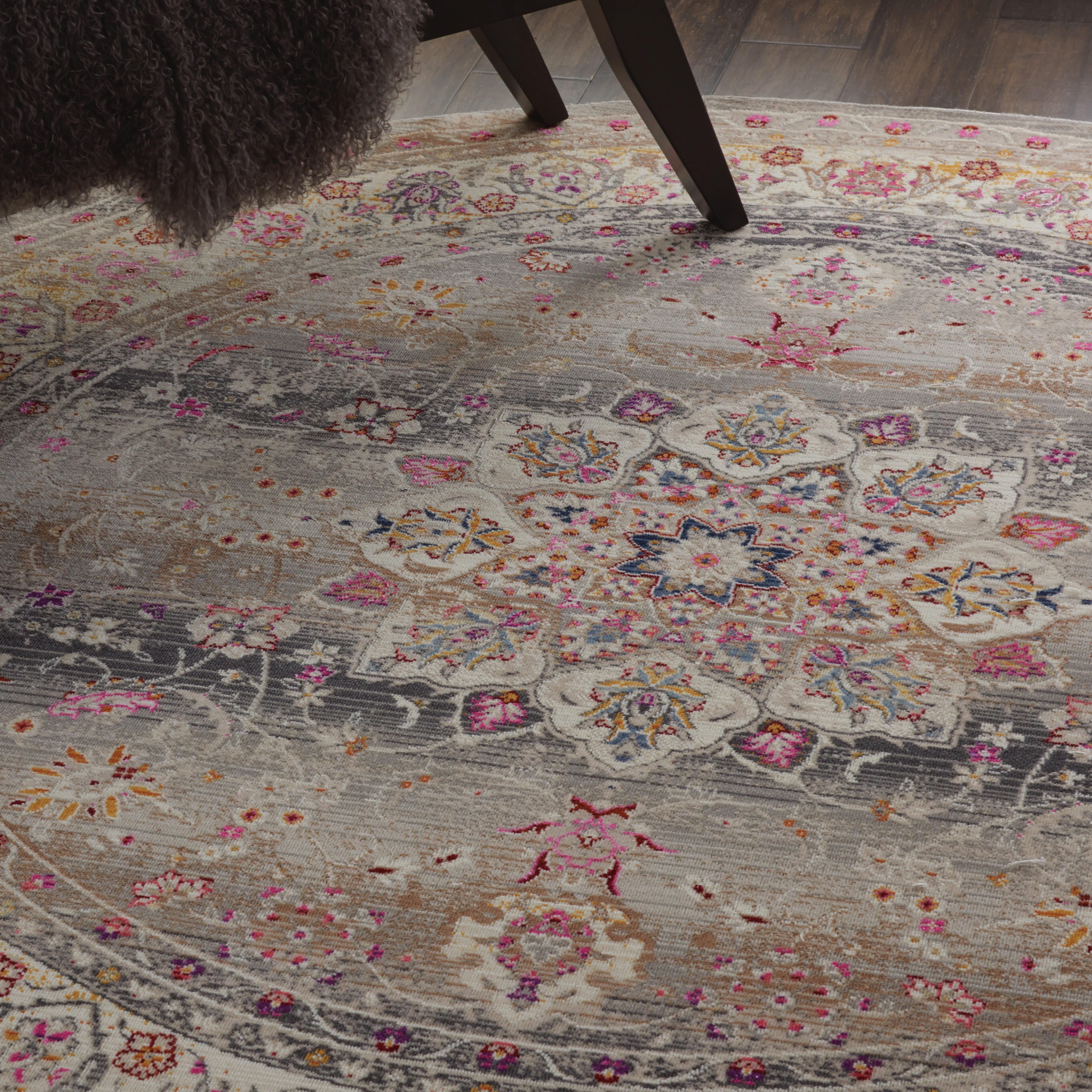 Nourison Nourison Vintage Kashan 4' x ROUND Grey Vintage Indoor Rug, Gray, rollover