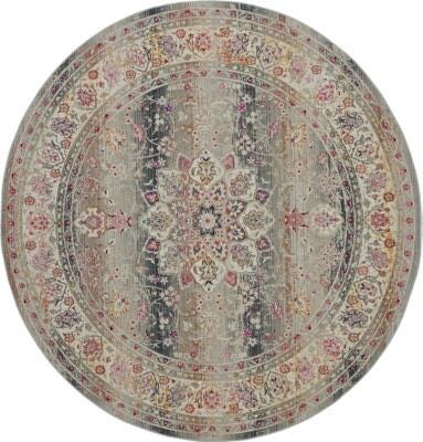 Nourison Nourison Vintage Kashan 4' x ROUND Grey Vintage Indoor Rug, Gray, large