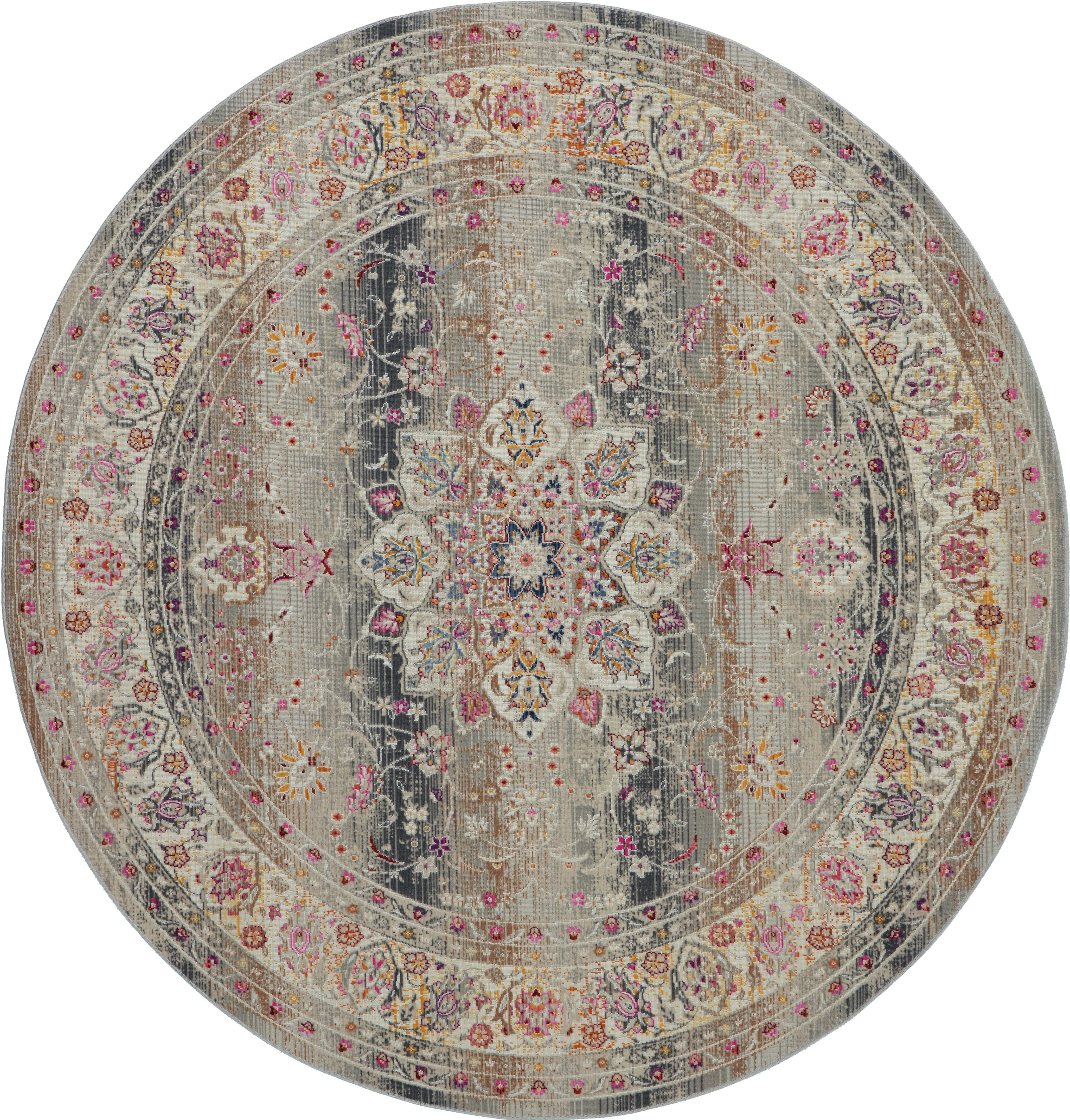 Nourison Nourison Vintage Kashan 6' x ROUND Grey Vintage Indoor Rug, Gray, large